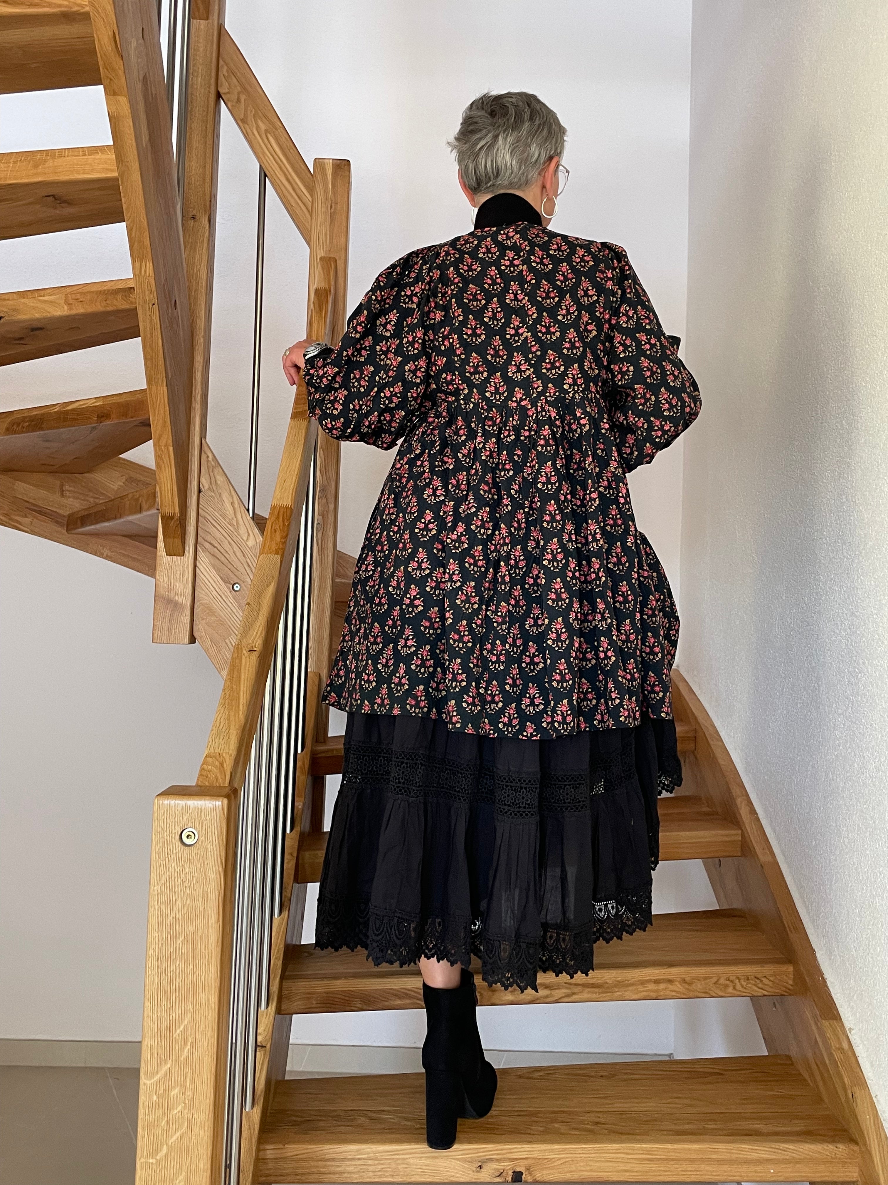 Midnight Blossom Hand Block Printed Dress