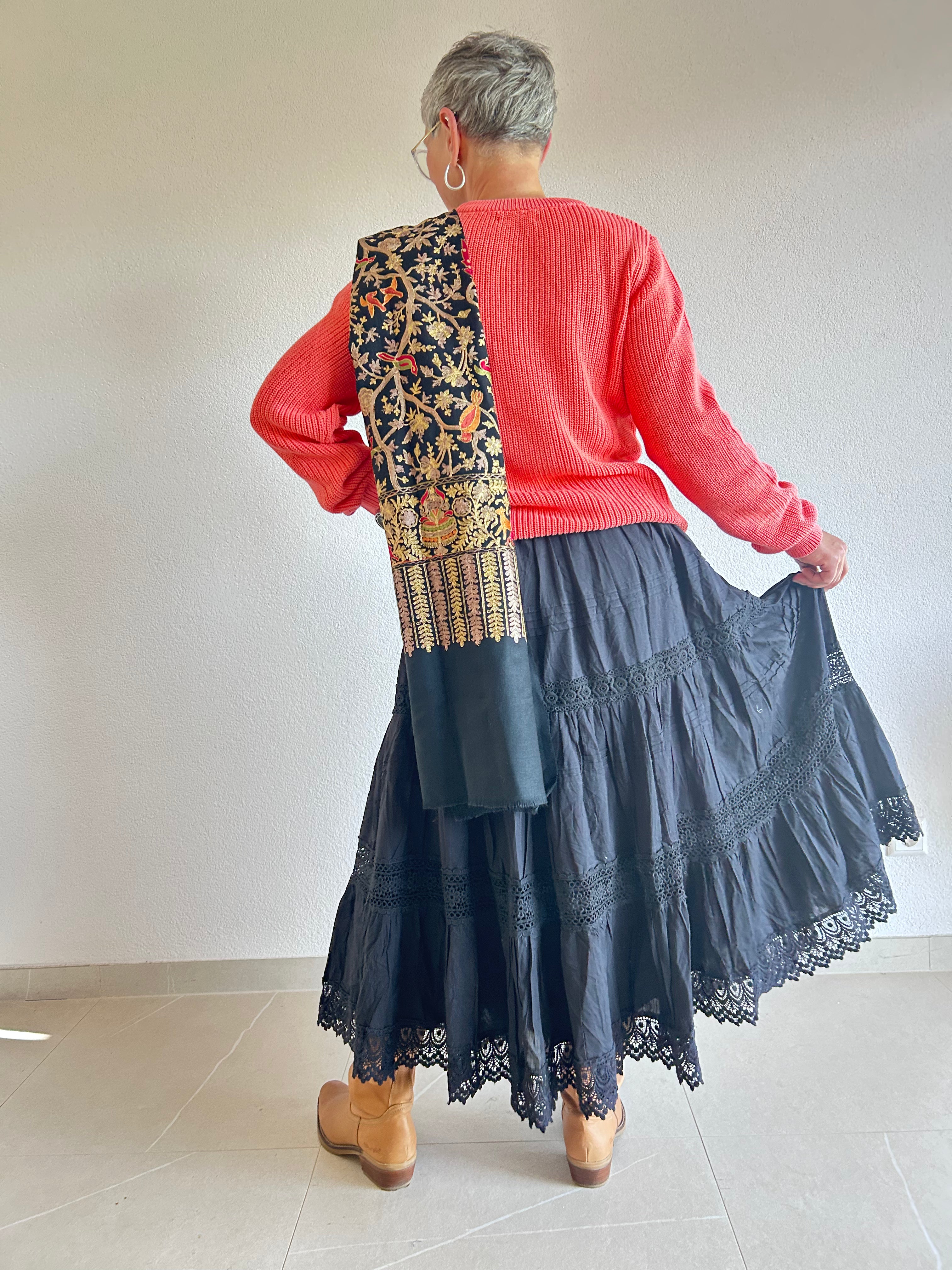 Boho Embroidered Maxi Skirt