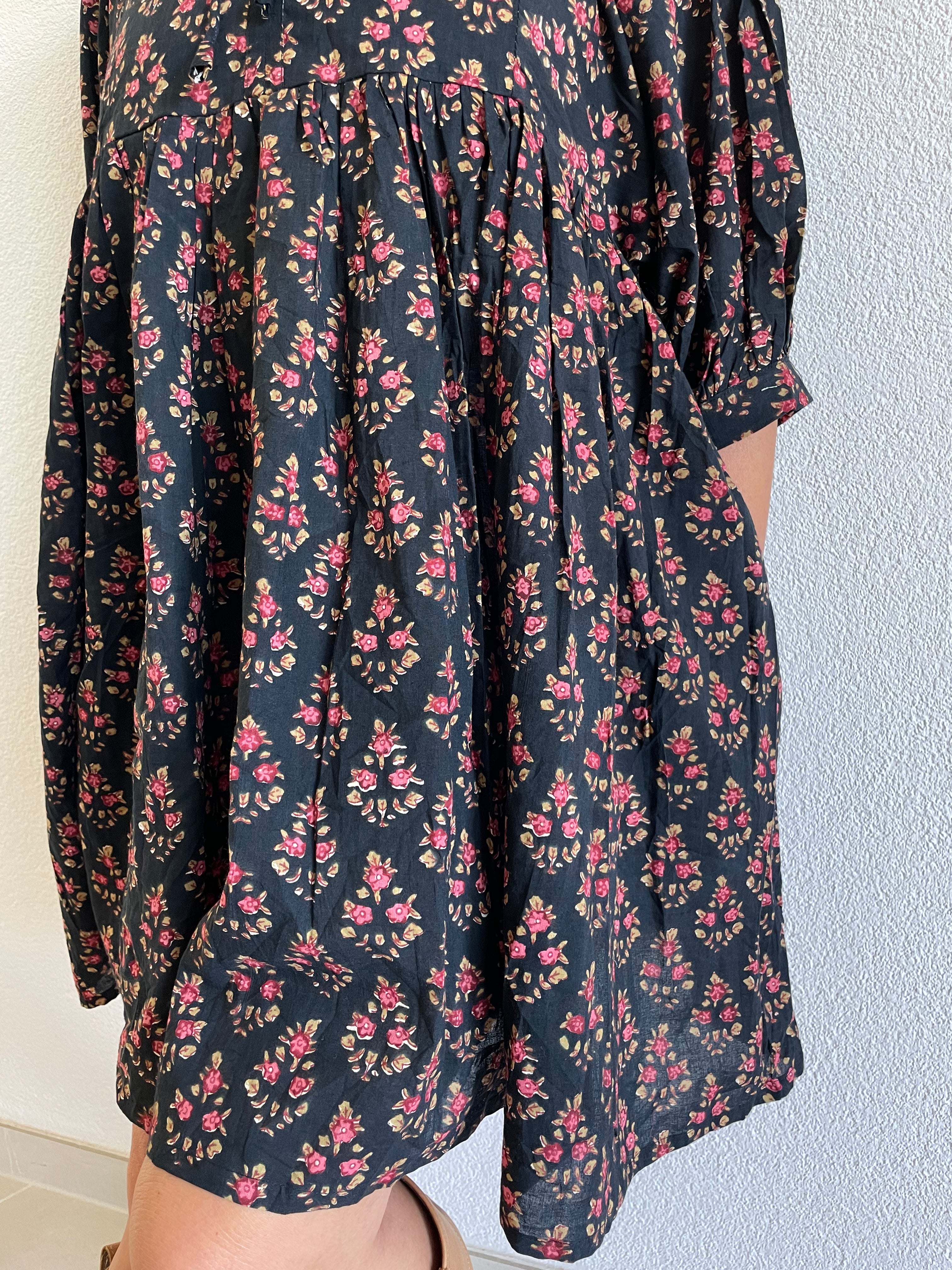 Midnight Blossom Hand Block Printed Dress