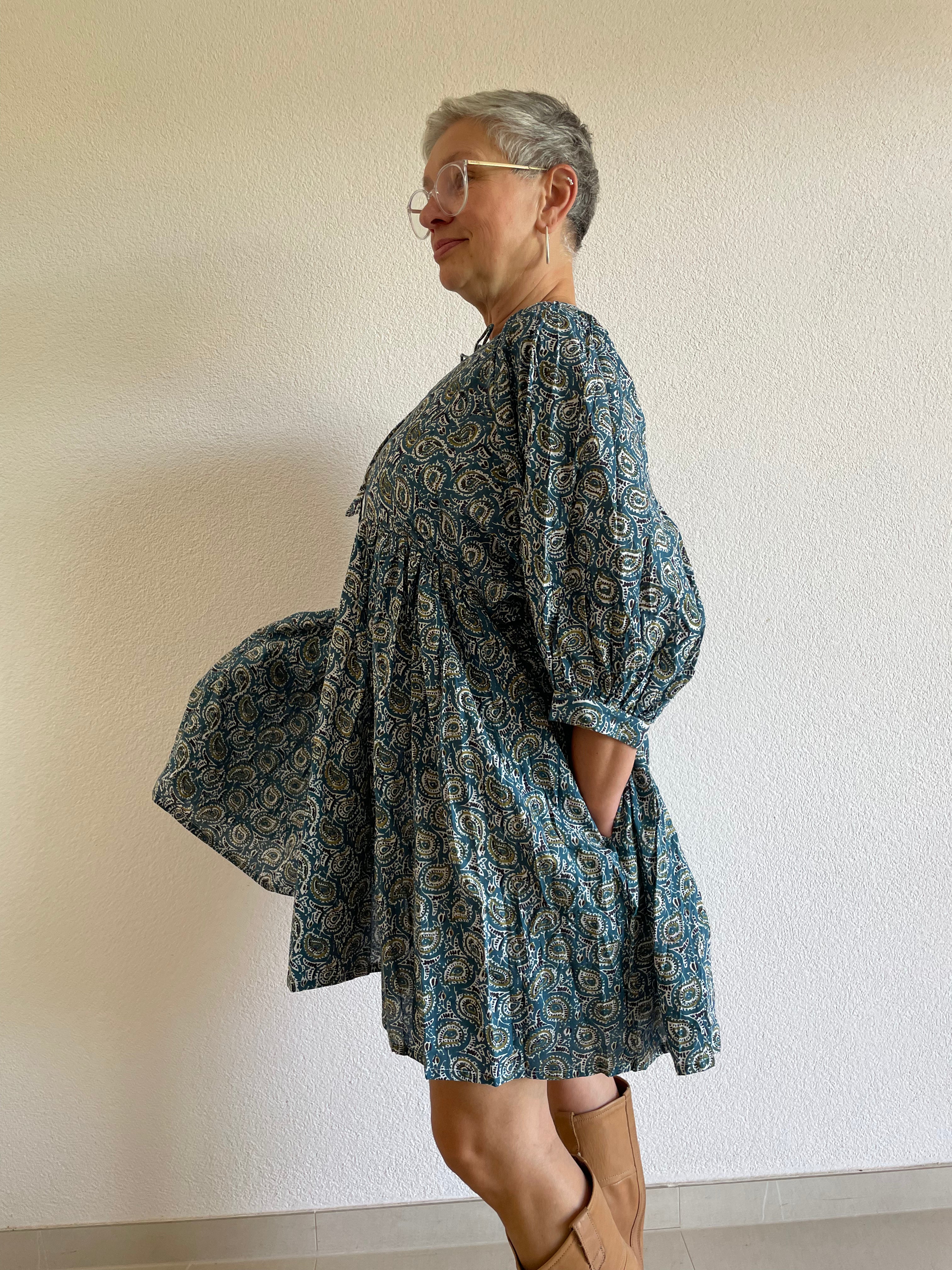 Ocean Bloom Hand Block Printed Dress