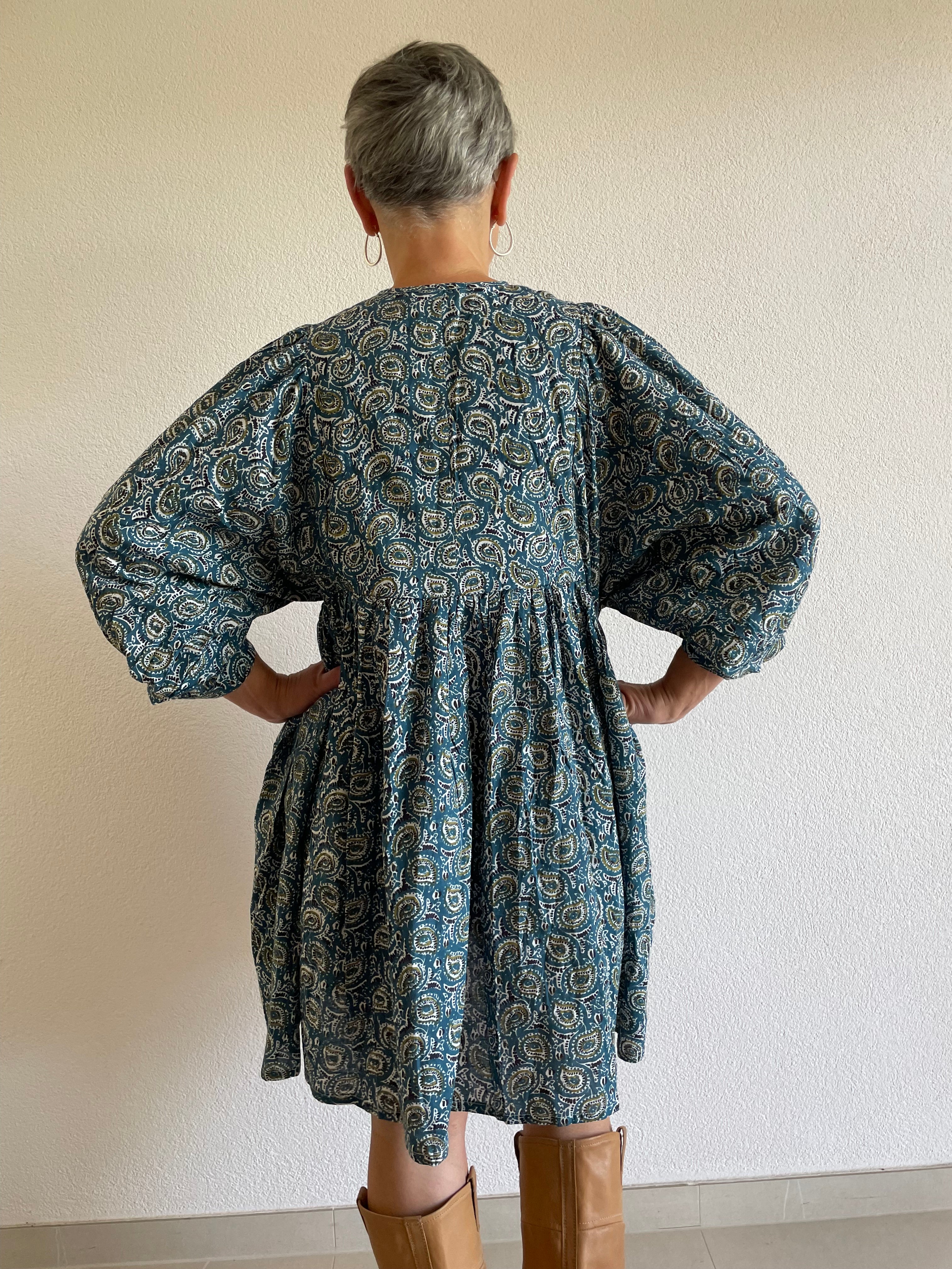 Ocean Bloom Hand Block Printed Dress