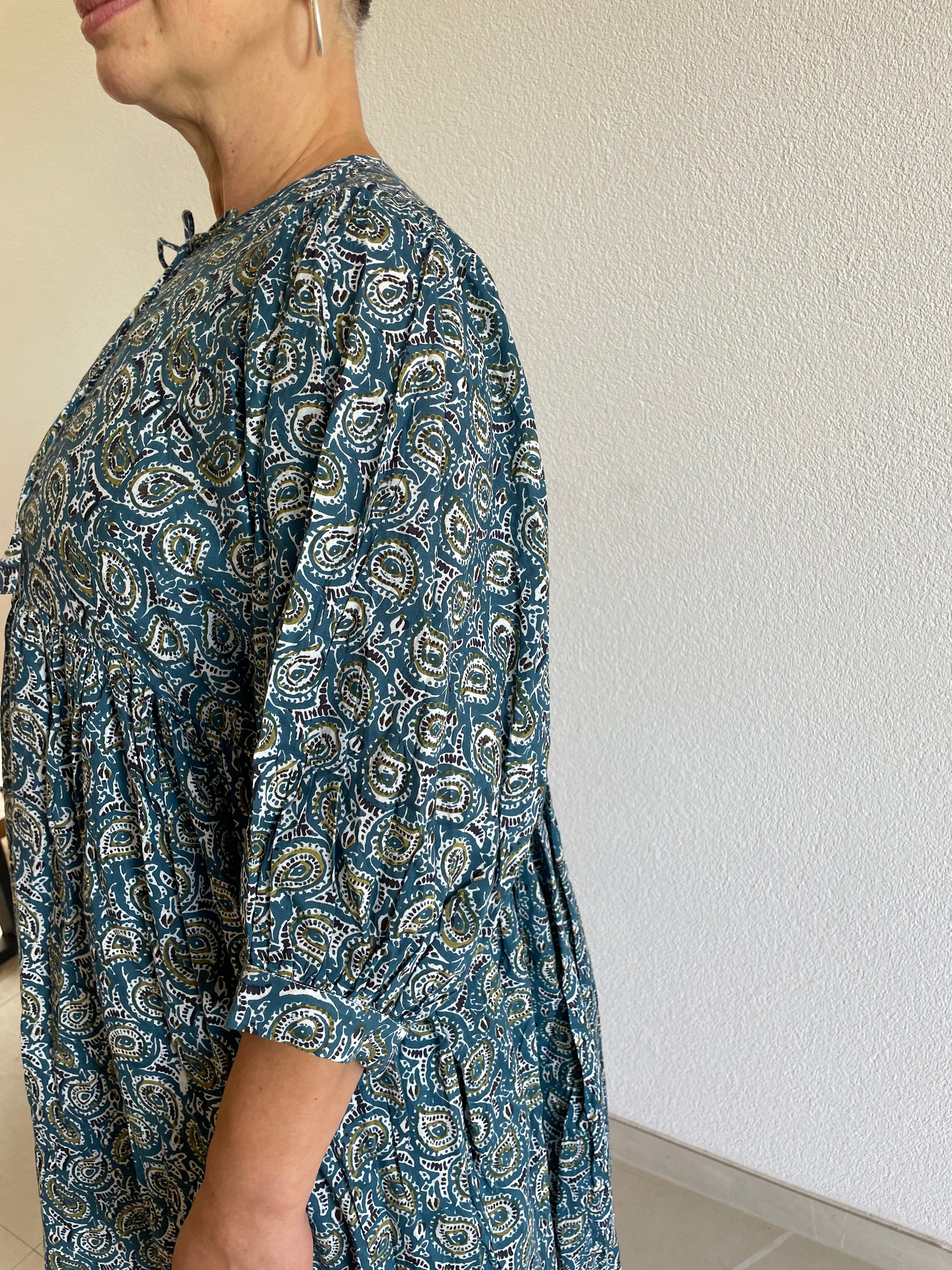 Ocean Bloom Hand Block Printed Dress