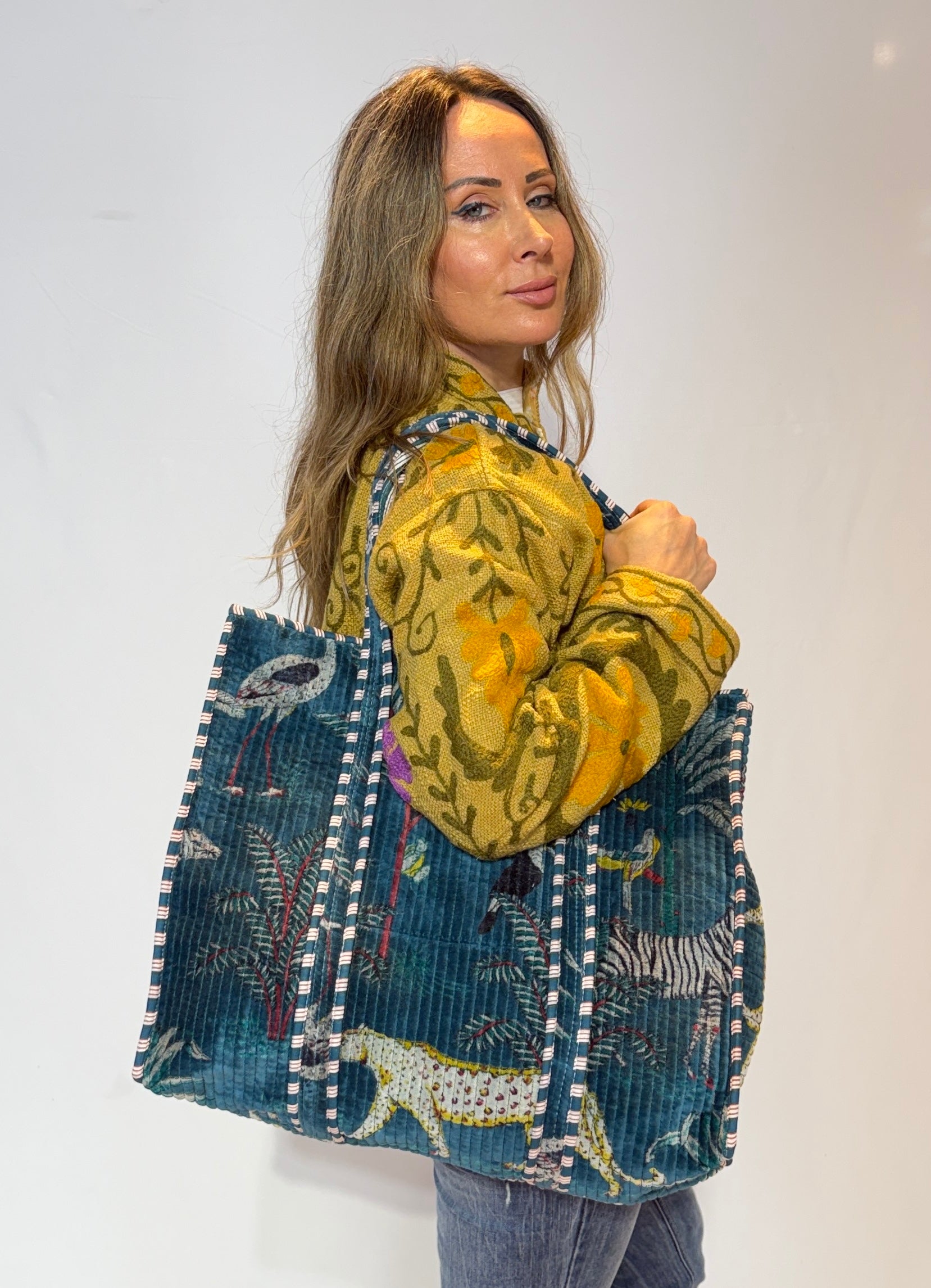 Hand-Embroidered Suzani Jacket – Golden Mustard & Olive Sunflower