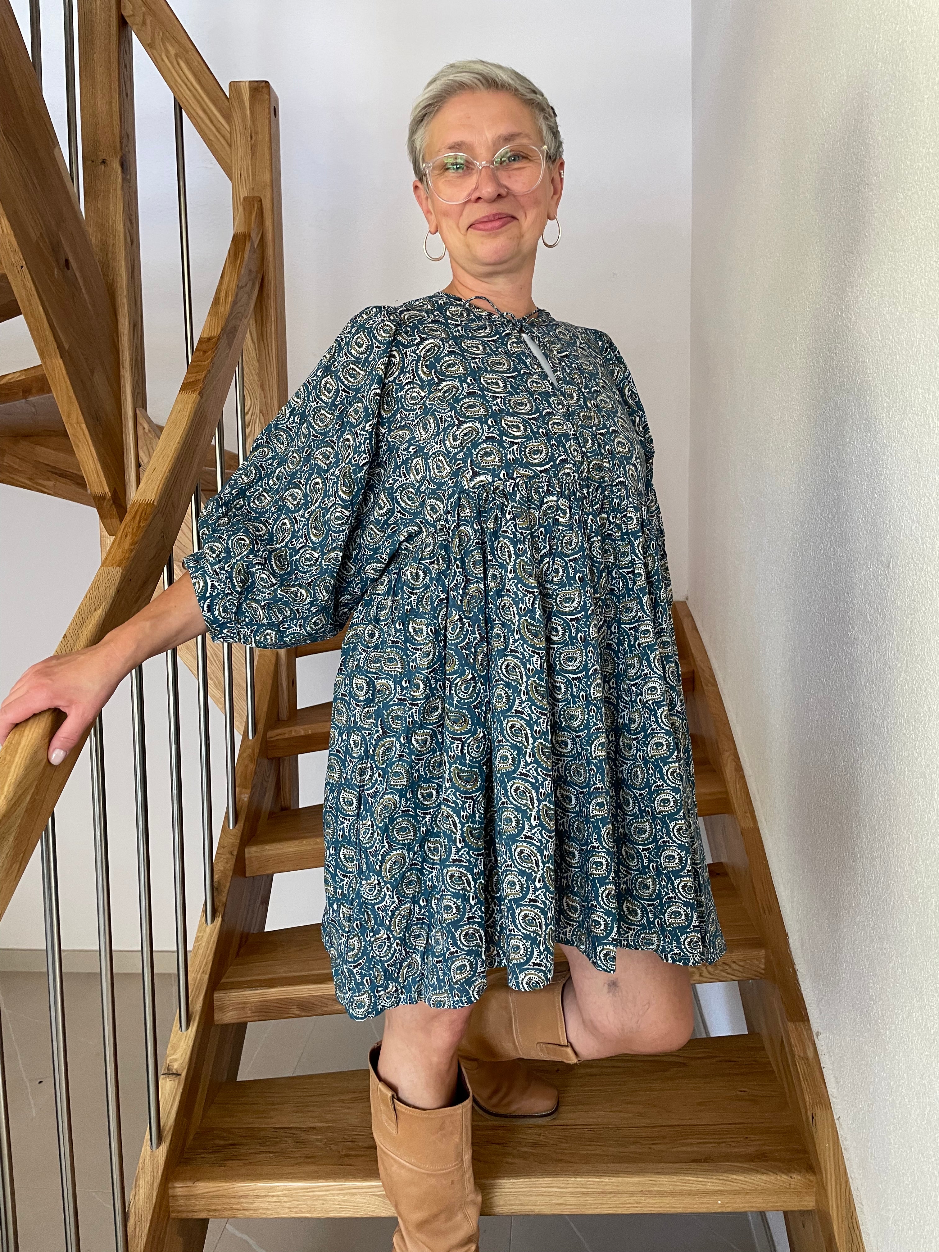 Ocean Bloom Hand Block Printed Dress