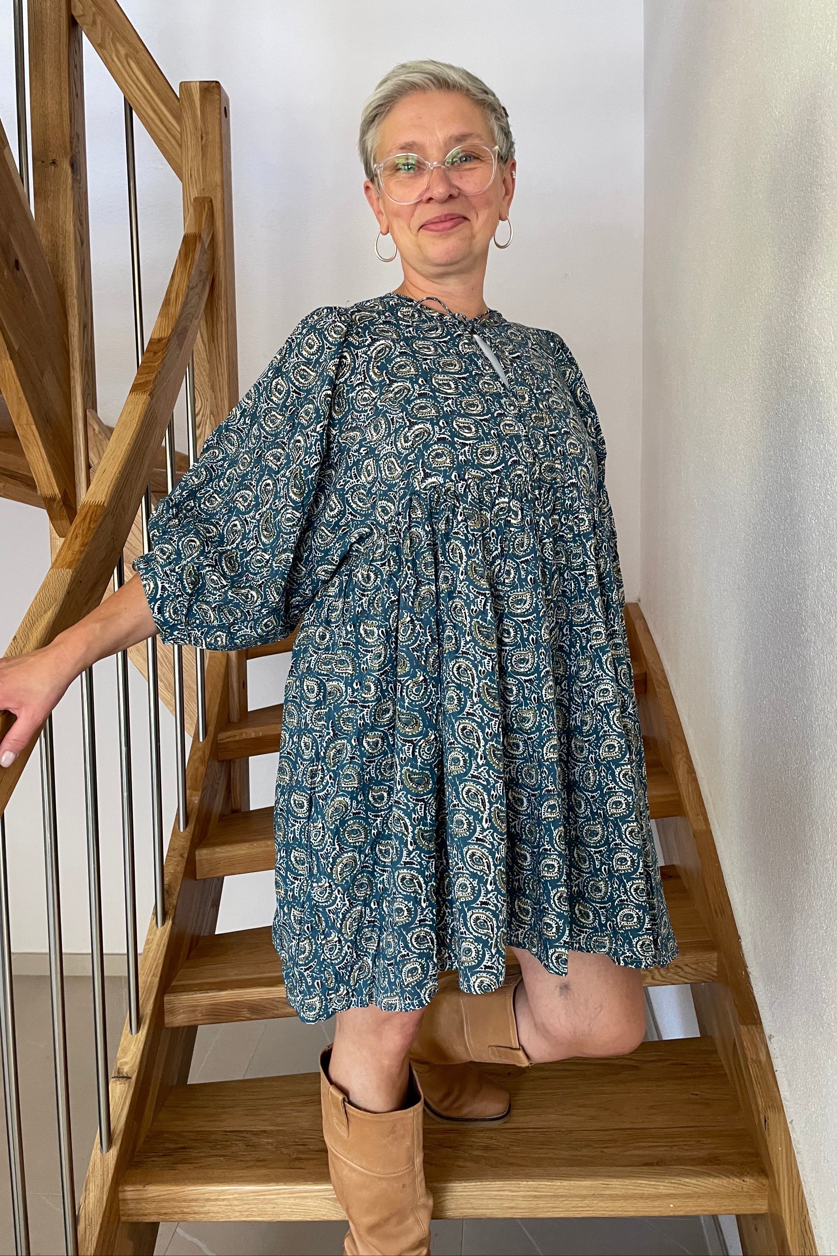 Ocean Bloom Hand Block Printed Dress