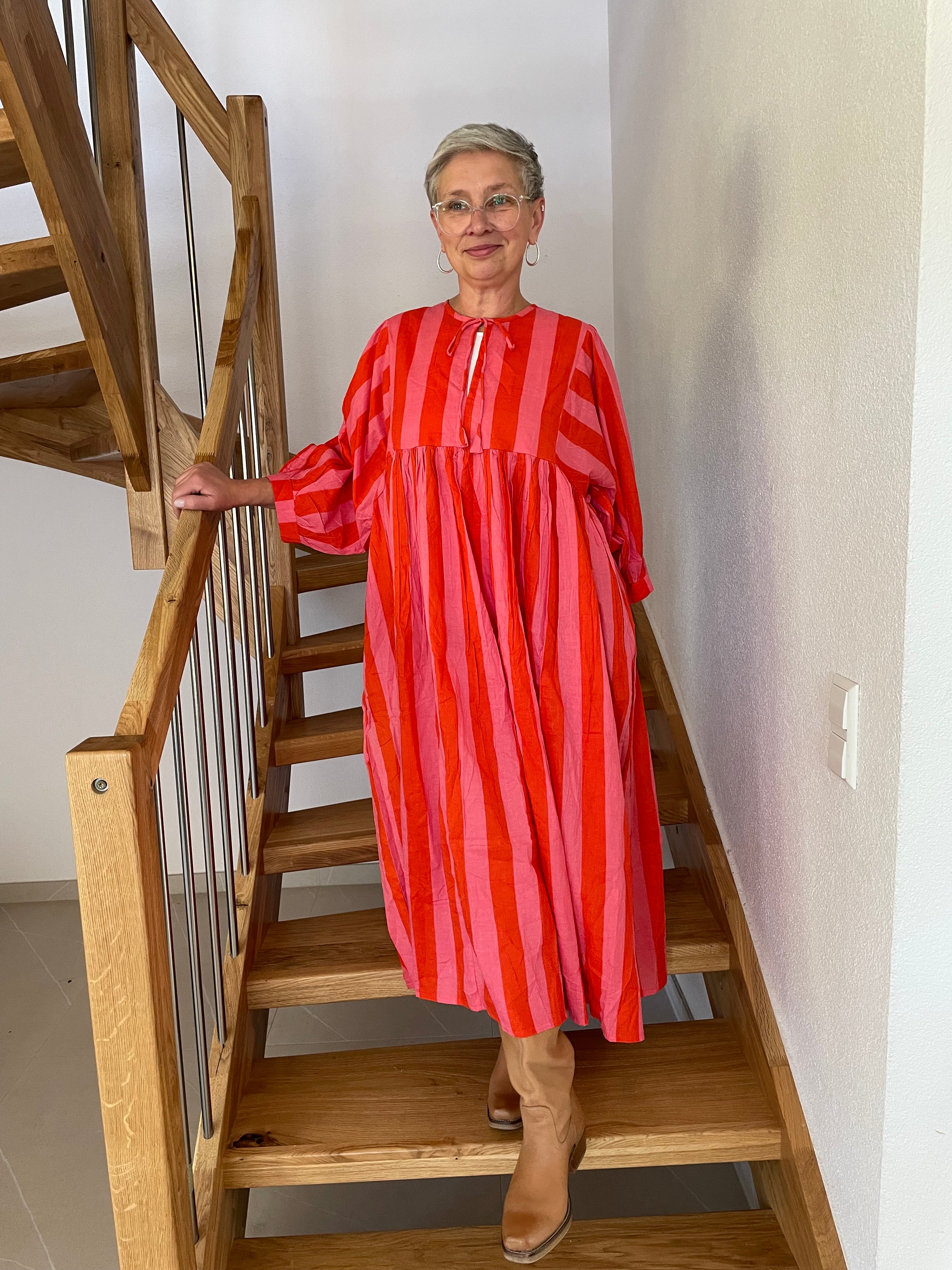 Coral Sunset Hand Block Printed Dress