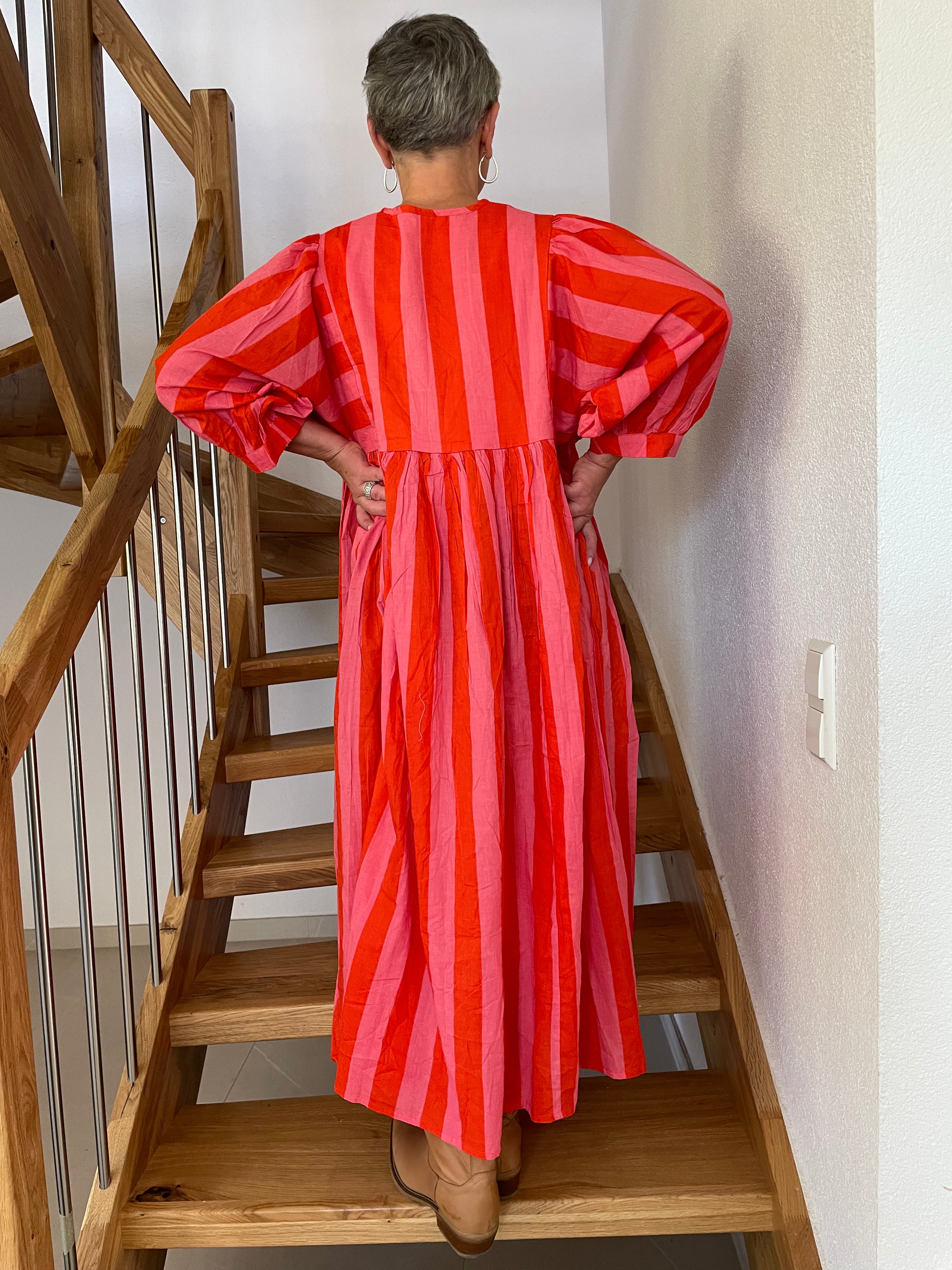 Coral Sunset Hand Block Printed Dress