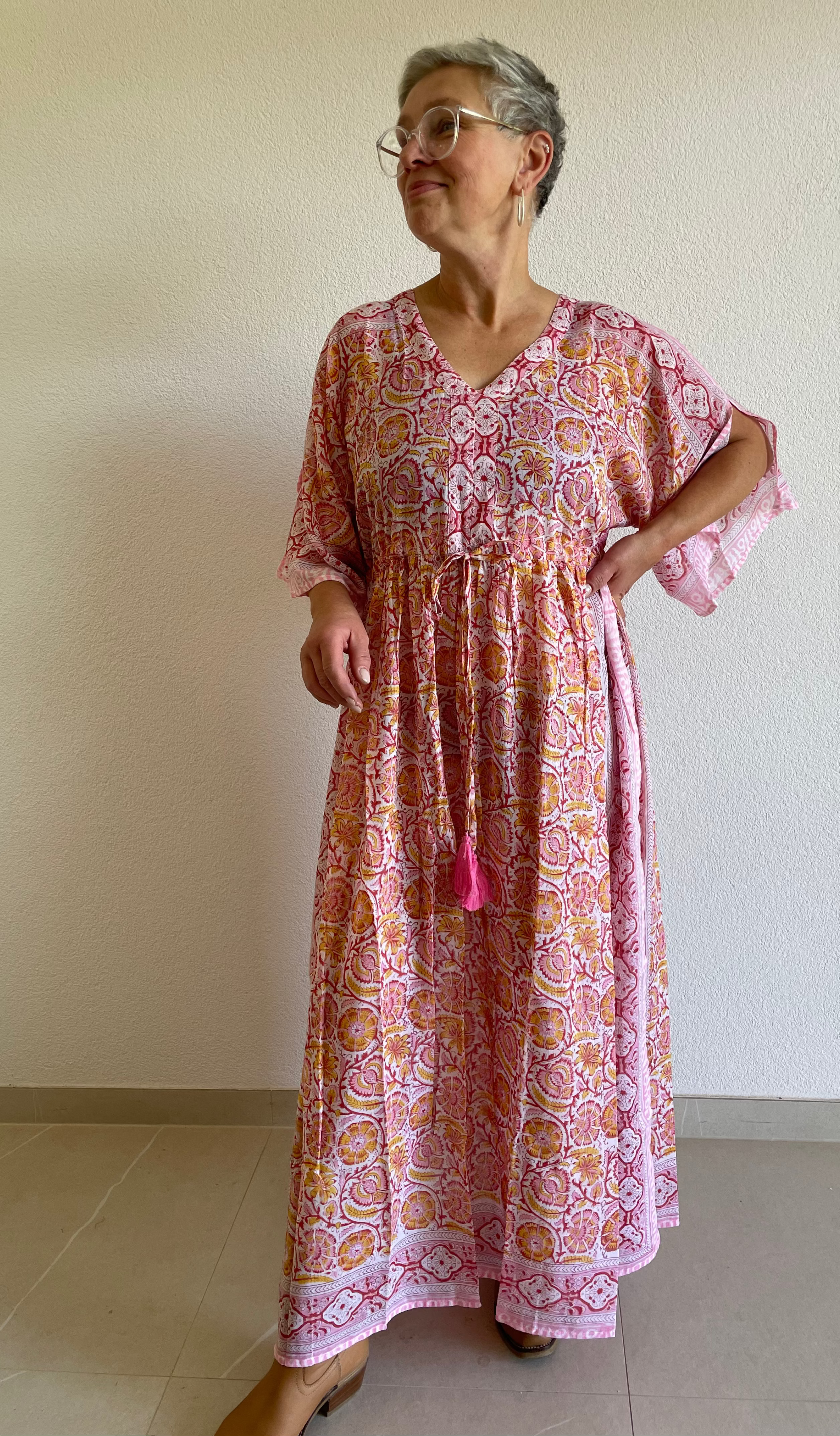 Rose Dawn Hand Block Printed Kaftan