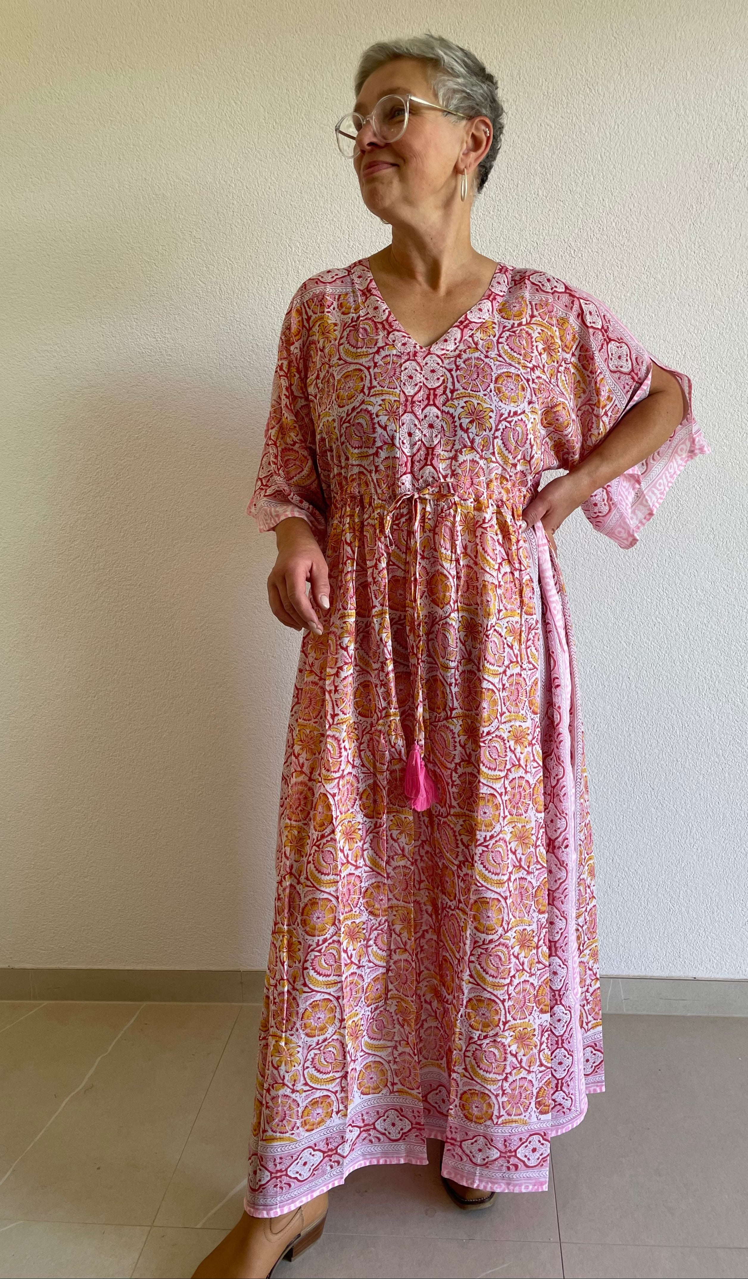 Rose Dawn Hand Block Printed Kaftan