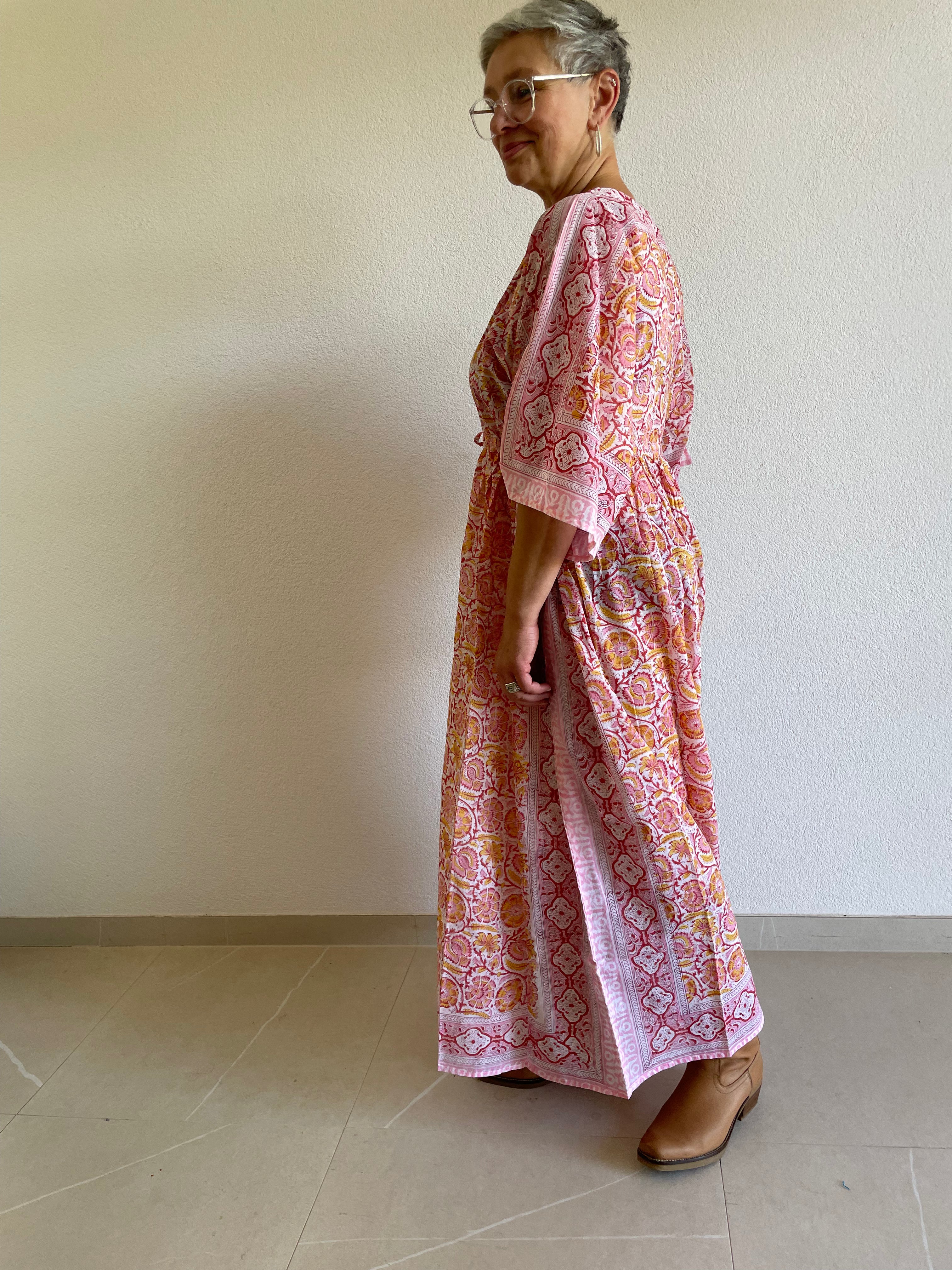 Rose Dawn Hand Block Printed Kaftan
