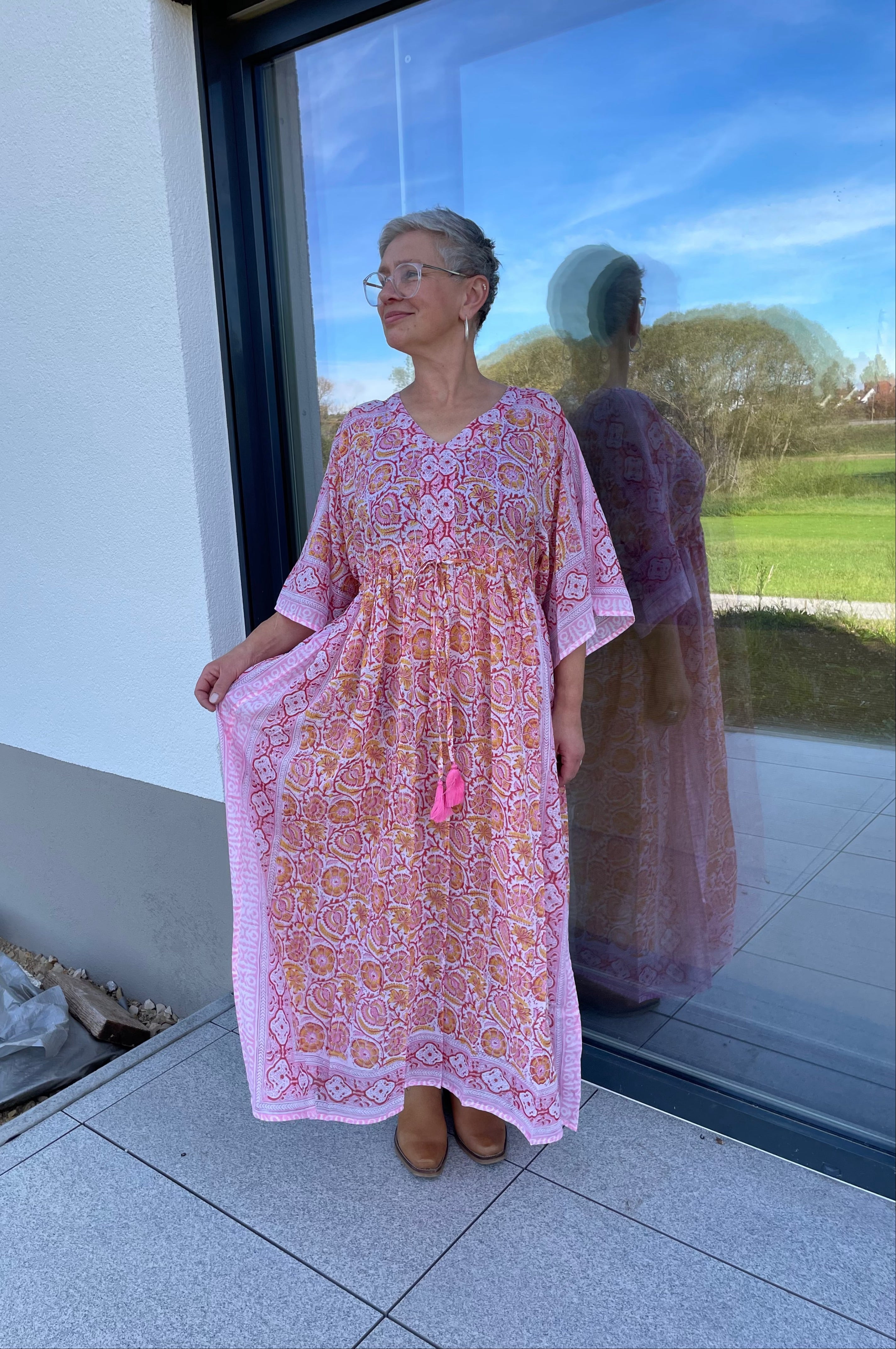 Rose Dawn Hand Block Printed Kaftan