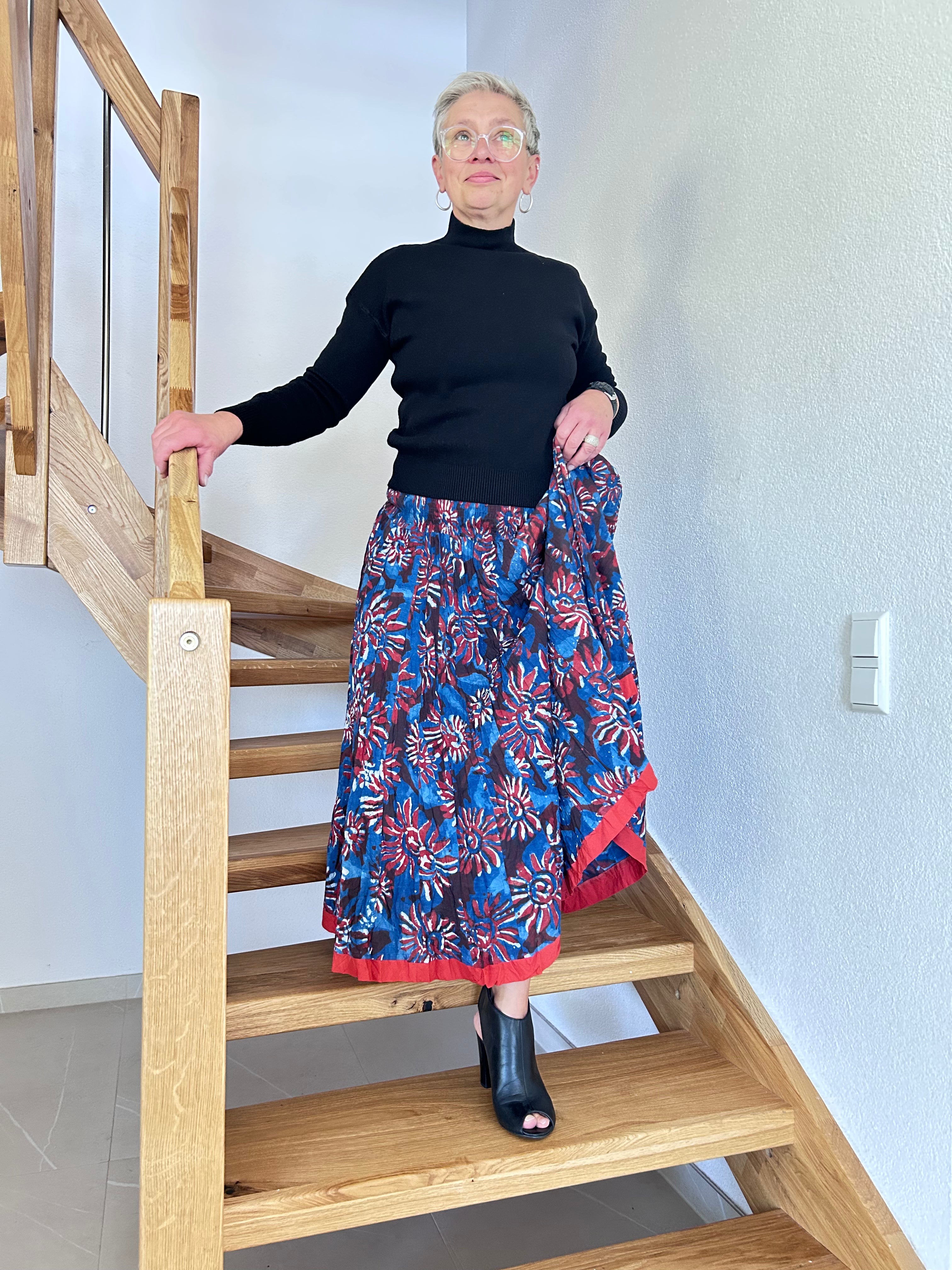 The Indigo Bloom Hand Block Printed Skirt