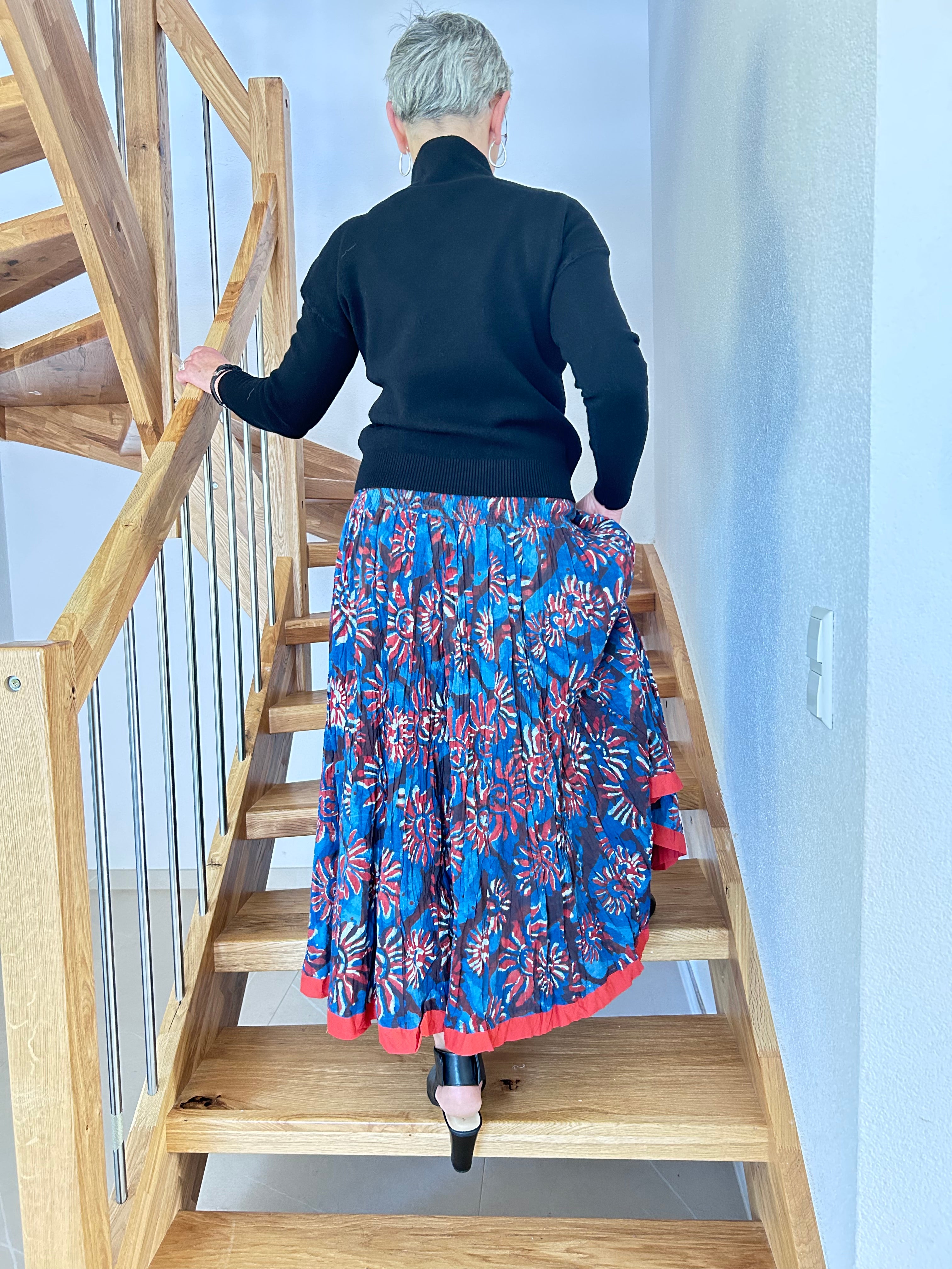 The Indigo Bloom Hand Block Printed Skirt