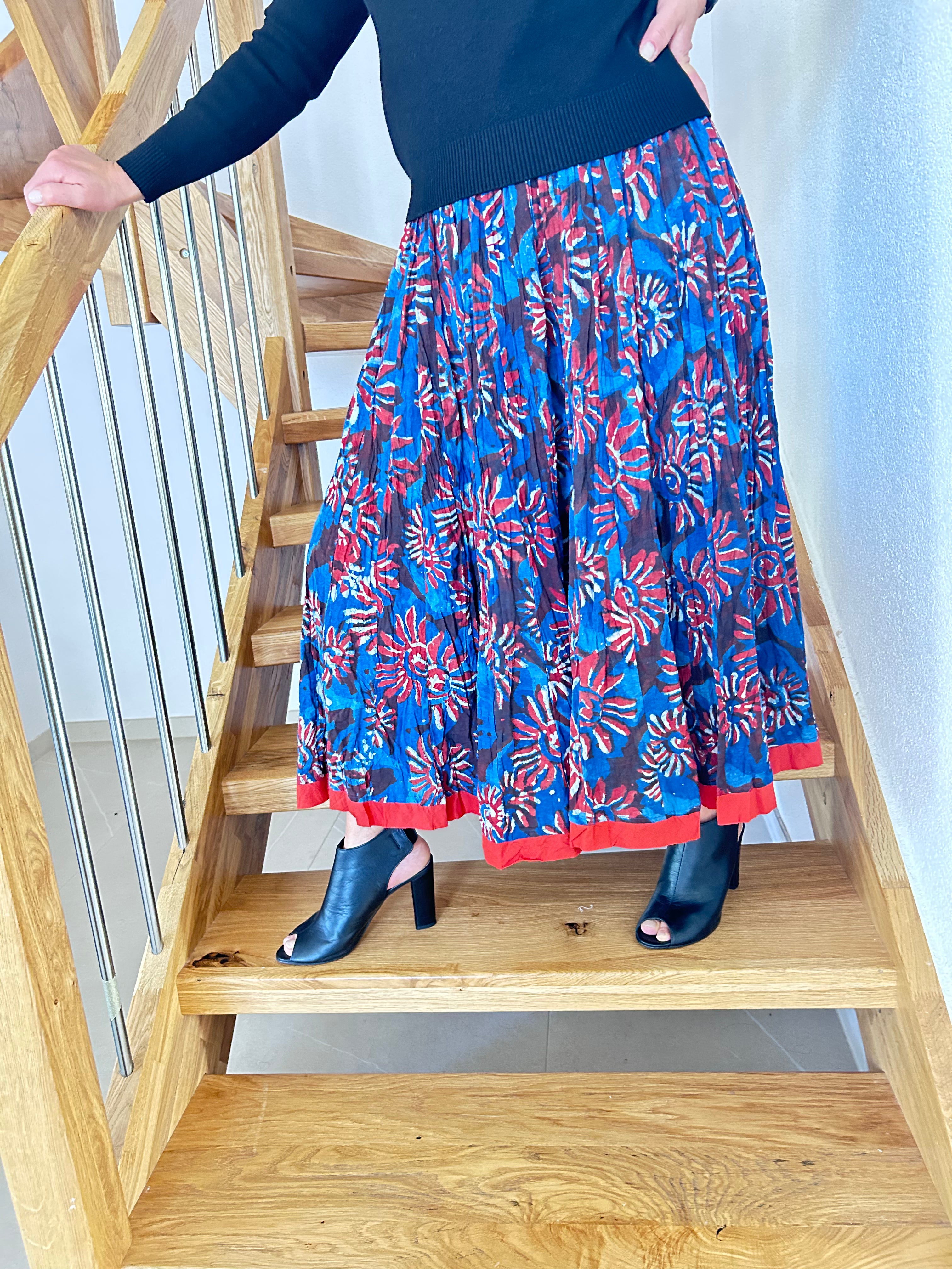 The Indigo Bloom Hand Block Printed Skirt