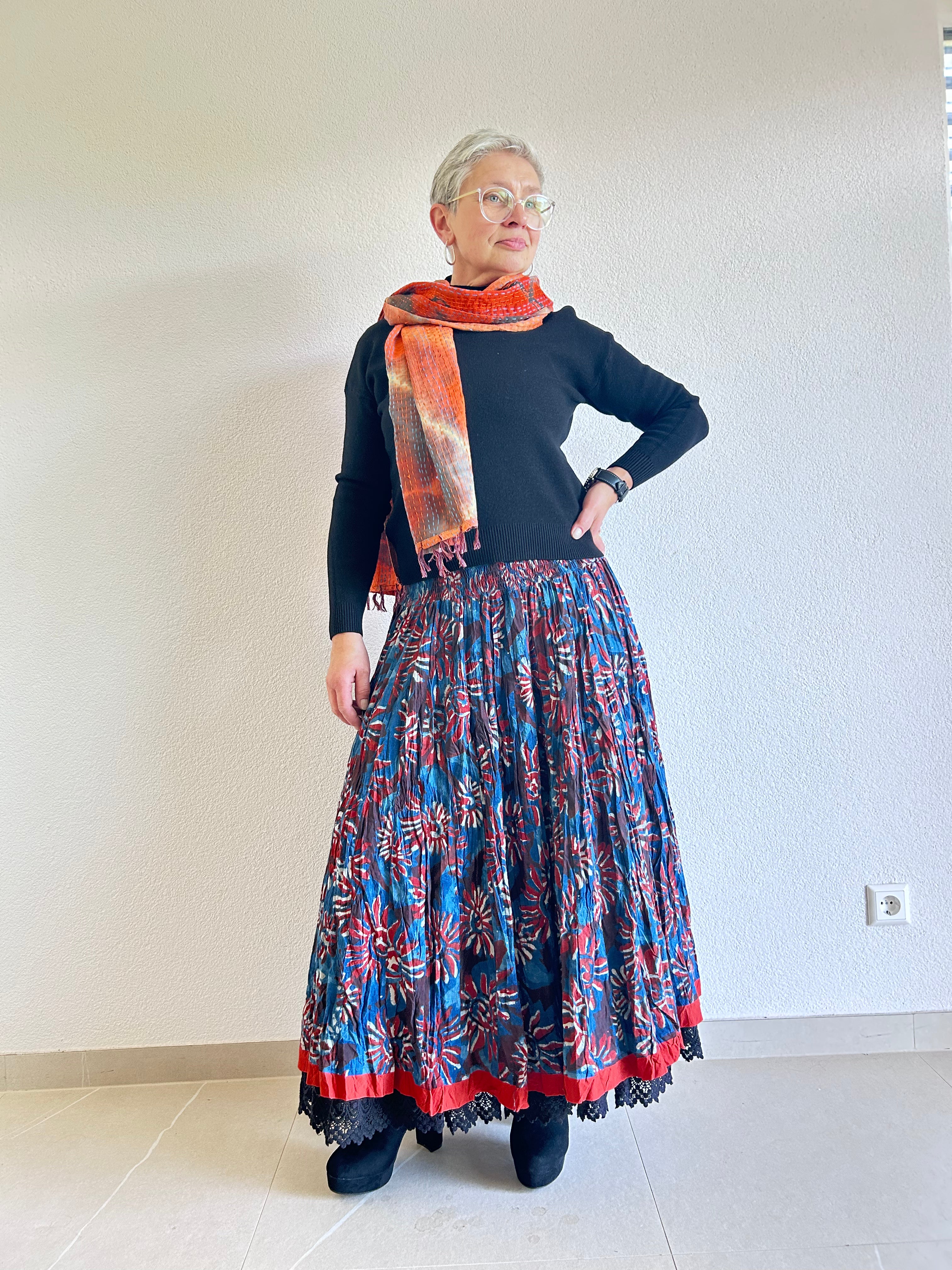 The Indigo Bloom Hand Block Printed Skirt