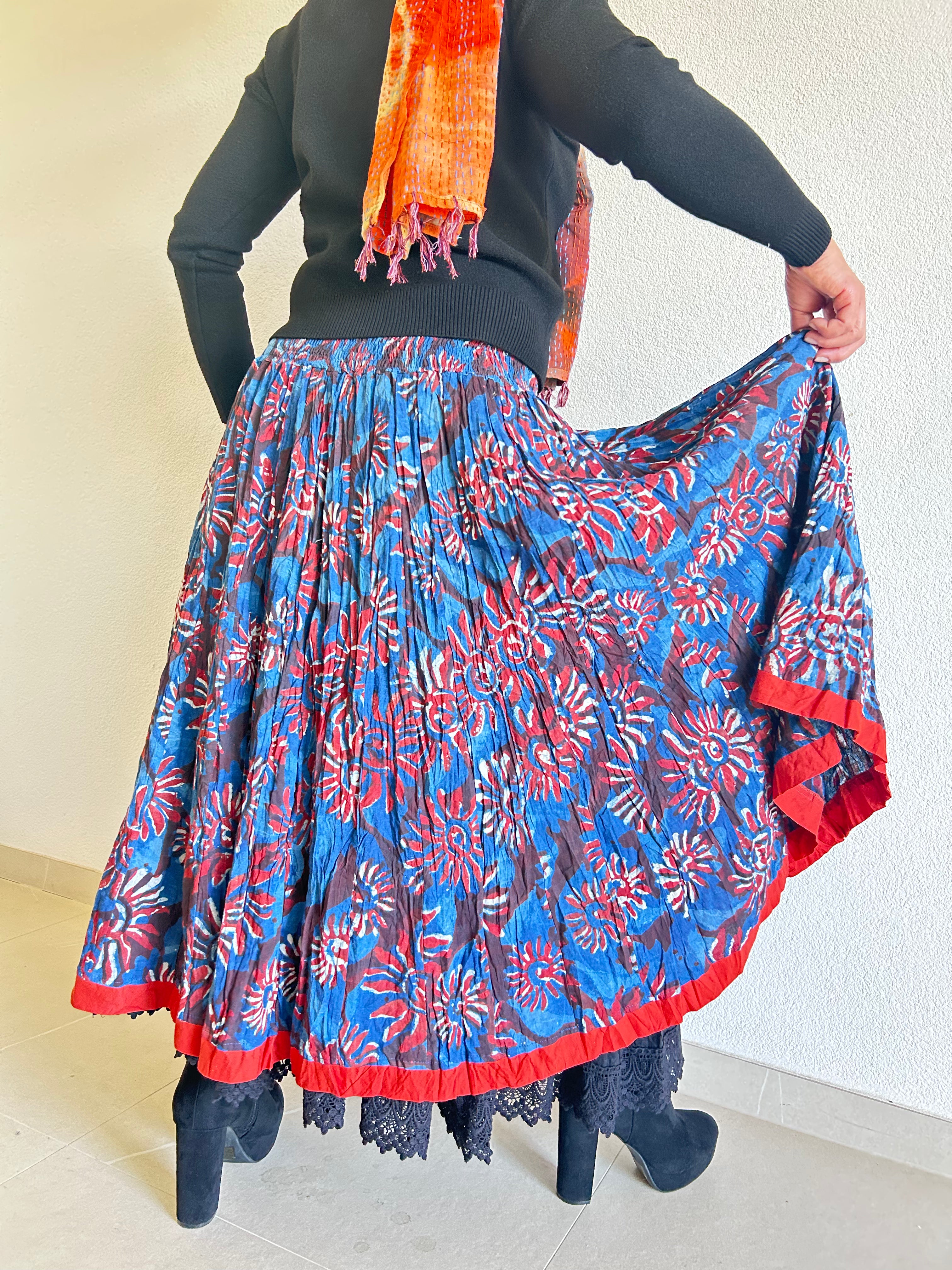 The Indigo Bloom Hand Block Printed Skirt