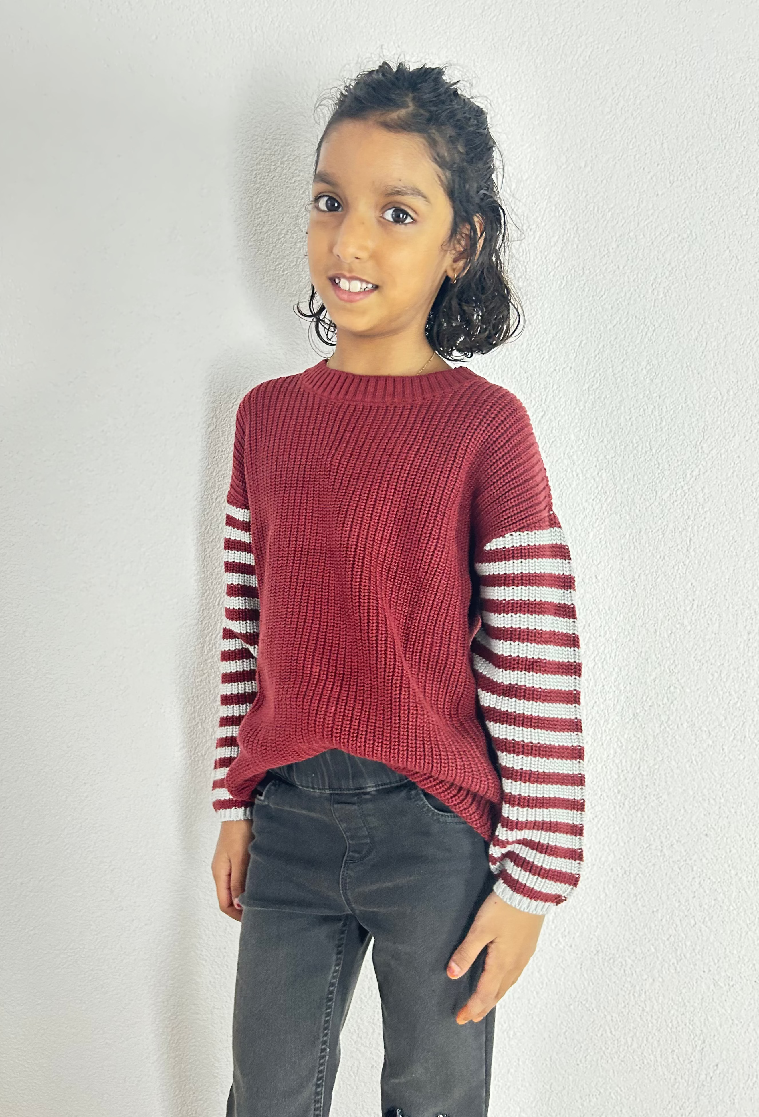 Kids Knit Pullover relaxed fit from Organic Cotton - Berry Stripe