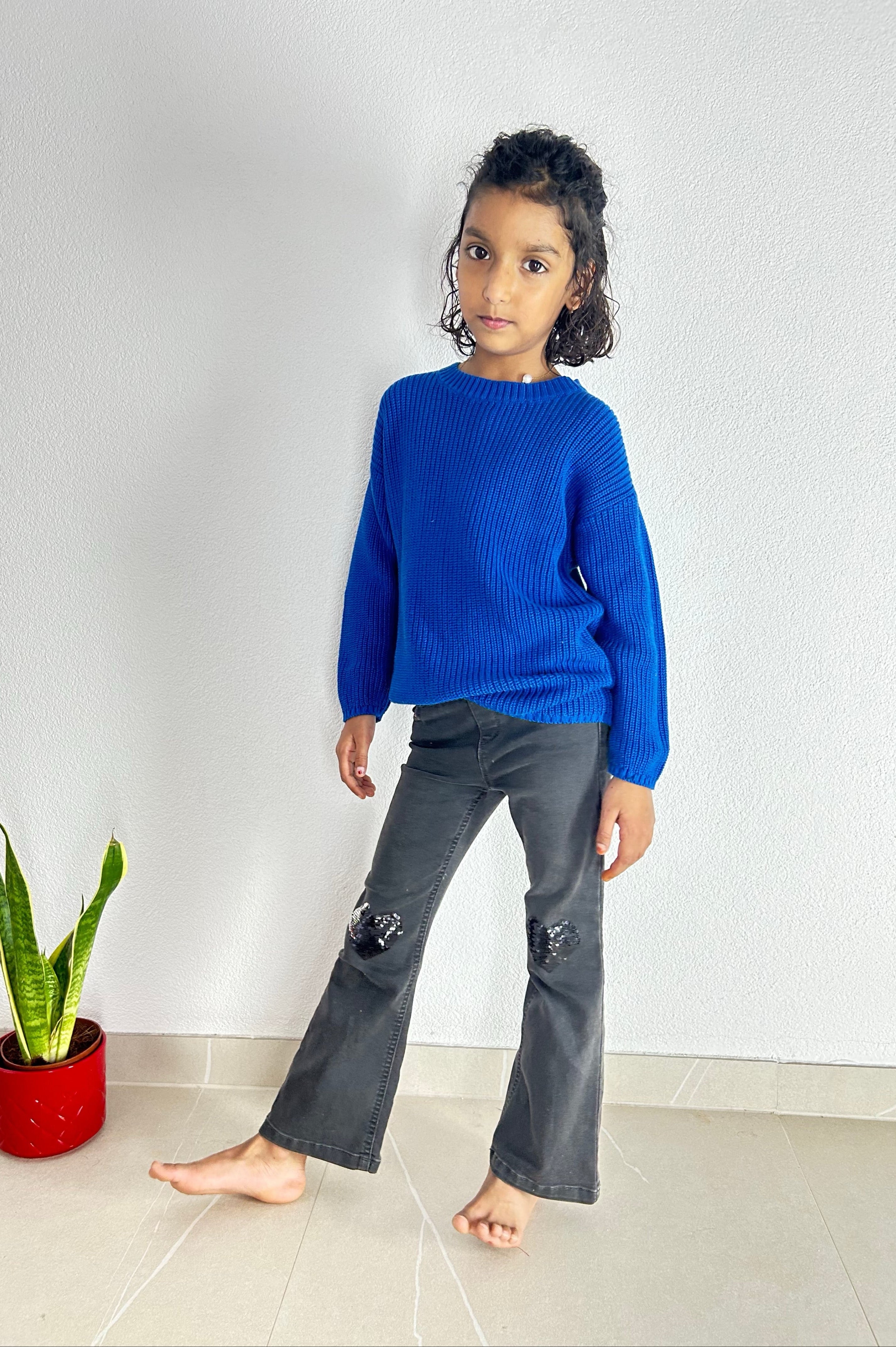 Royal Blue Organic Cotton Knit Pullover - Kids Relaxed Fit