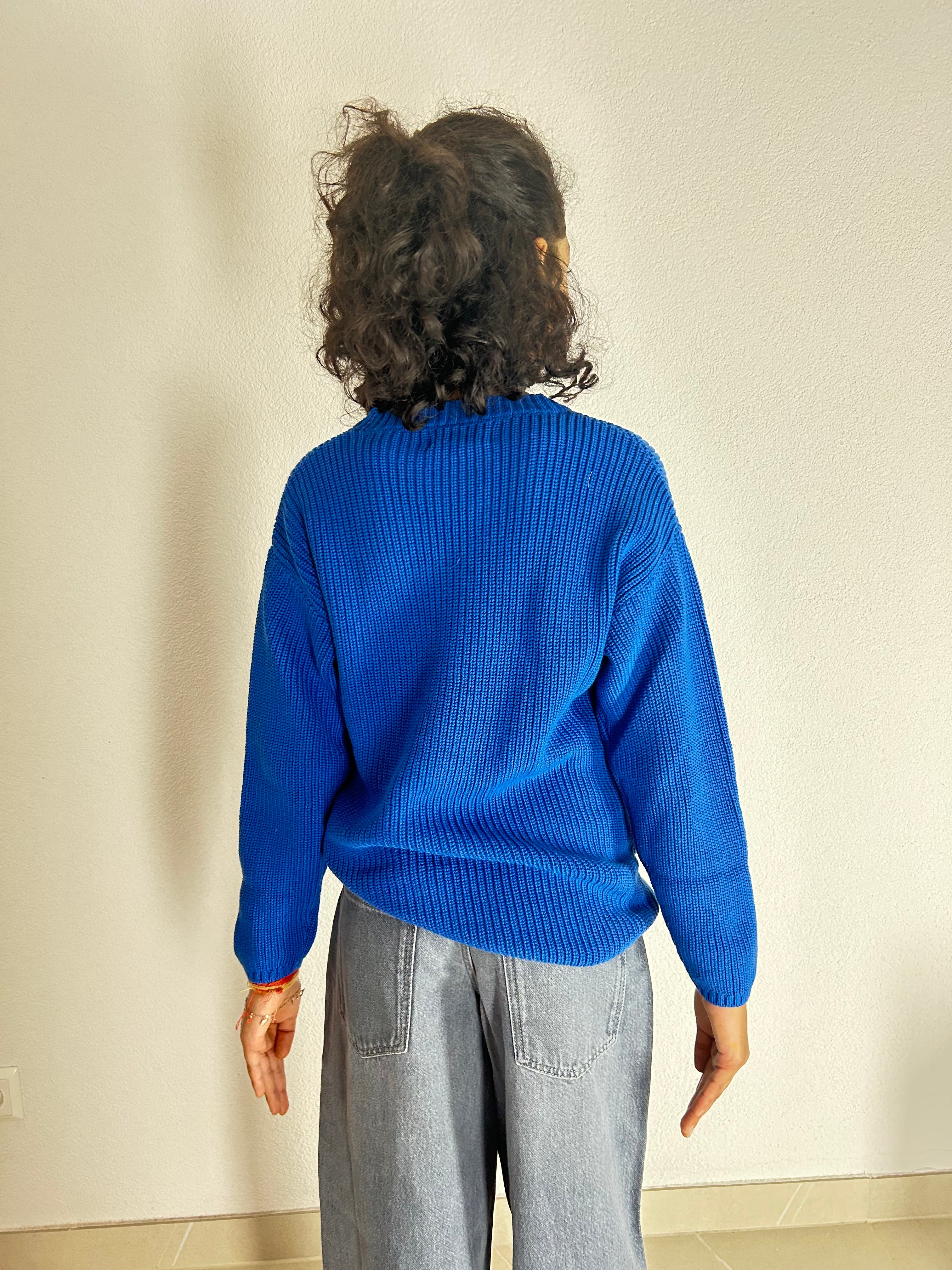 Königsblauer Strickpullover aus Bio-Baumwolle – Lockere Passform für Kinder