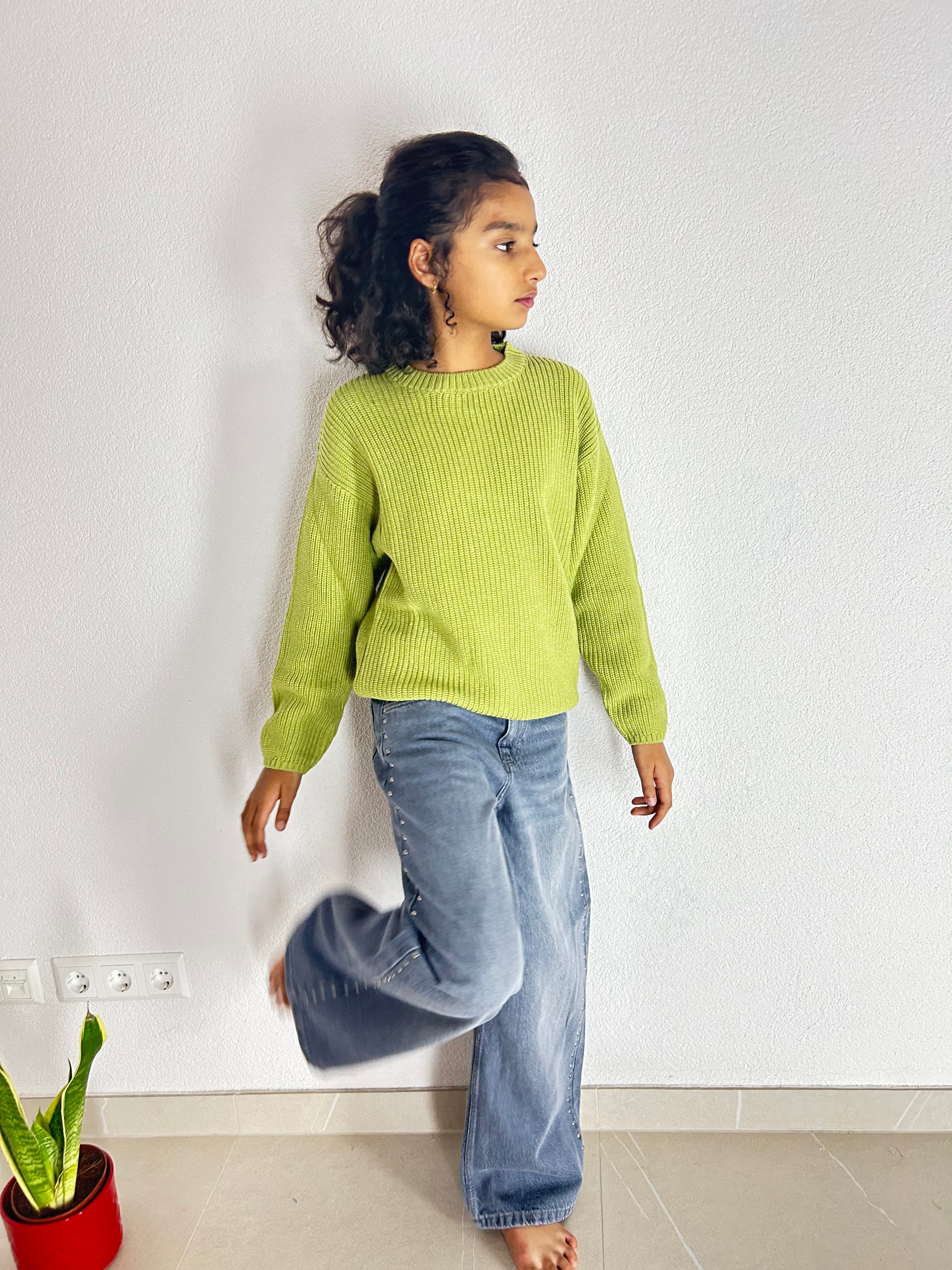 Pistachio Organic Cotton Knit Pullover - Kids Relaxed Fit