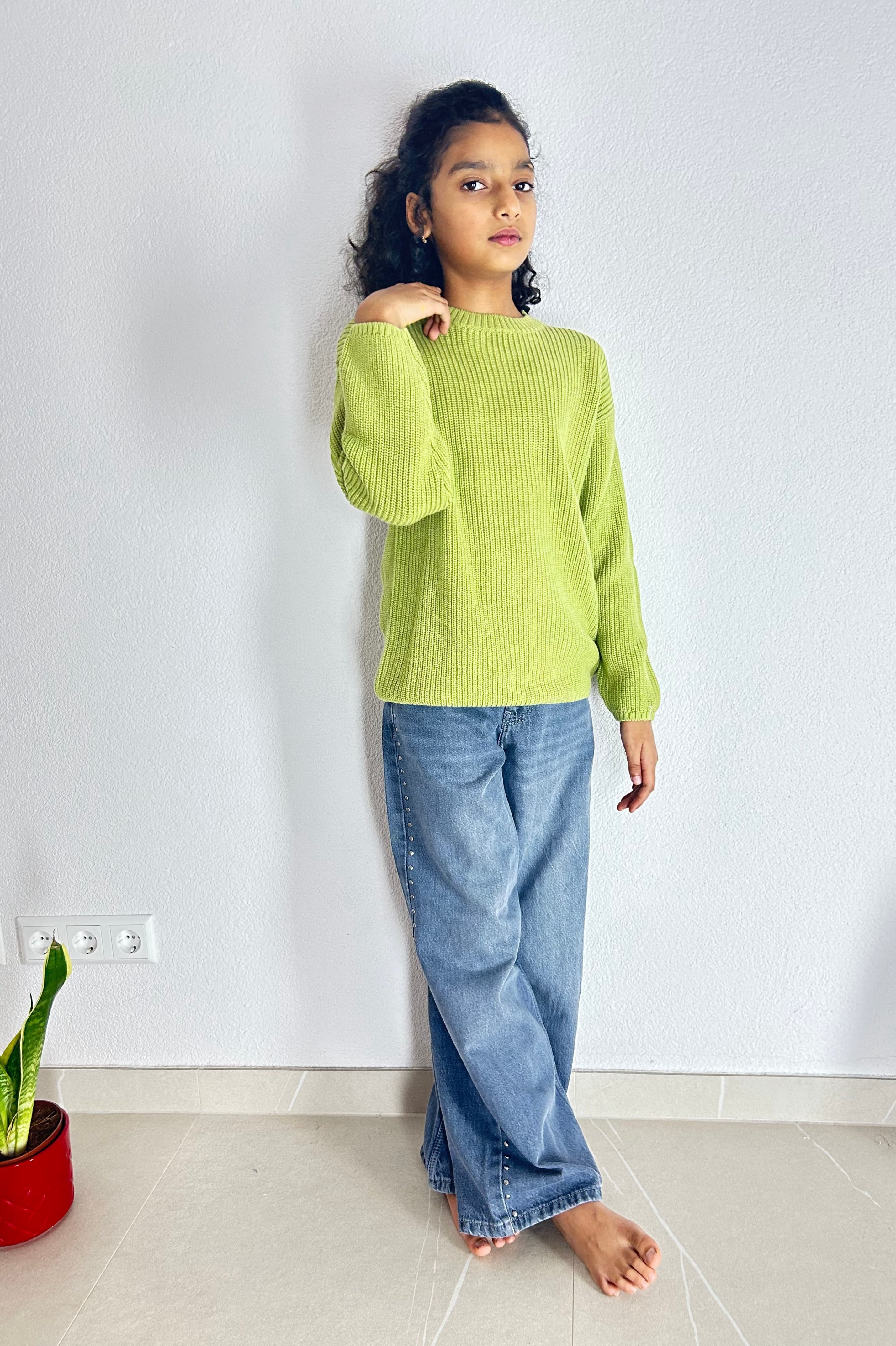Pistachio Organic Cotton Knit Pullover - Kids Relaxed Fit