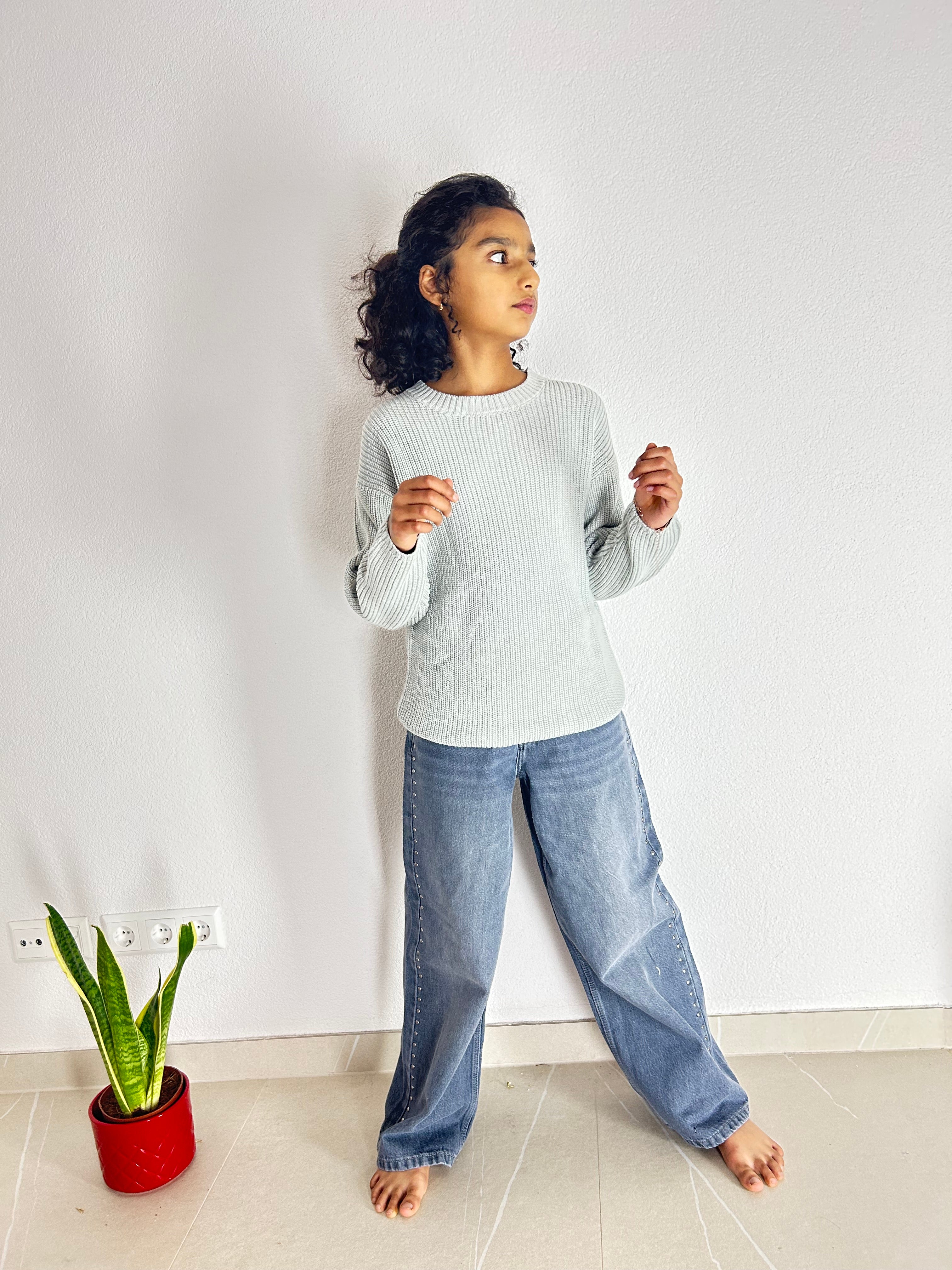 Teal Mist Organic Cotton Knit Pullover - Kids Relaxed Fit