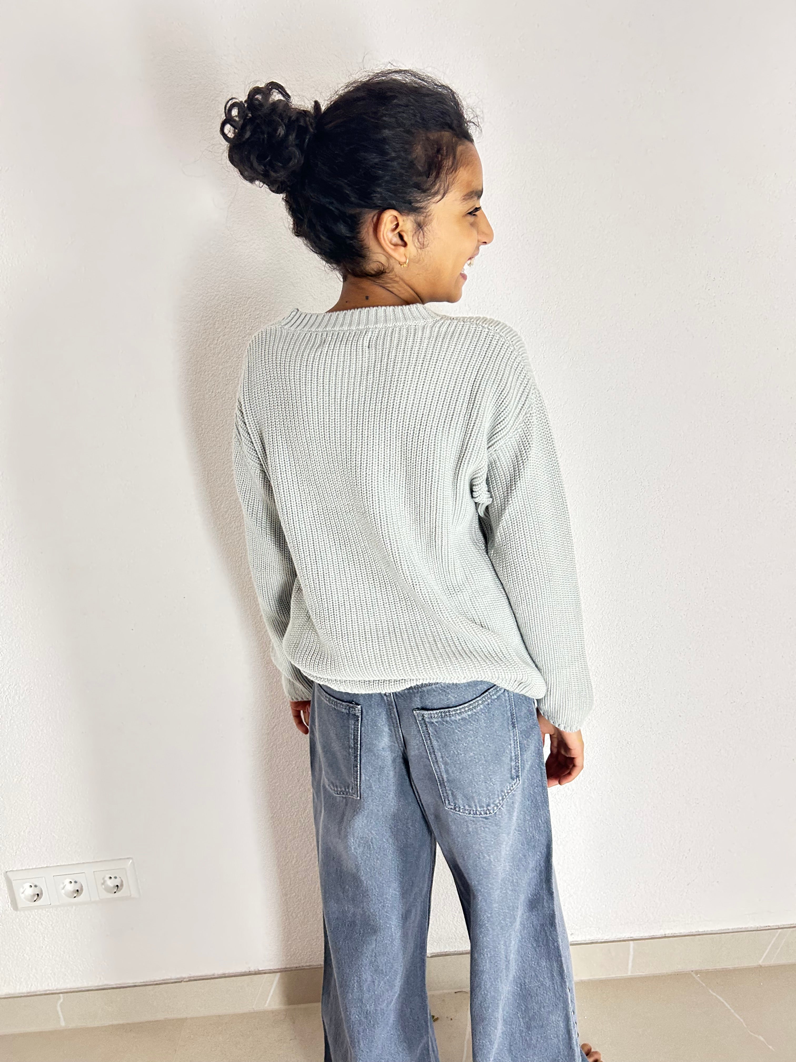 Teal Mist Bio-Baumwolle Strickpullover - Kinder Relaxed Fit