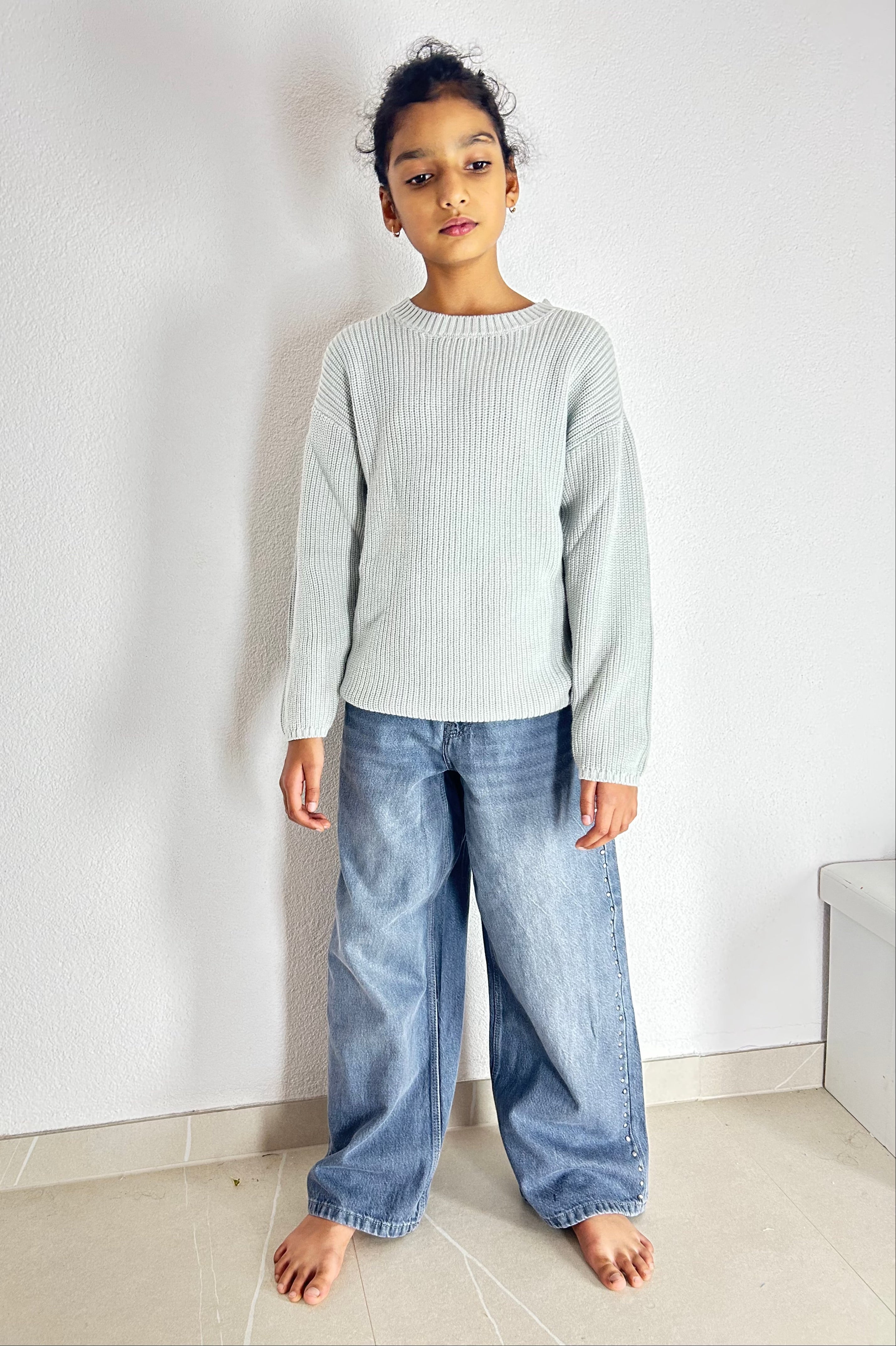 Teal Mist Organic Cotton Knit Pullover - Kids Relaxed Fit