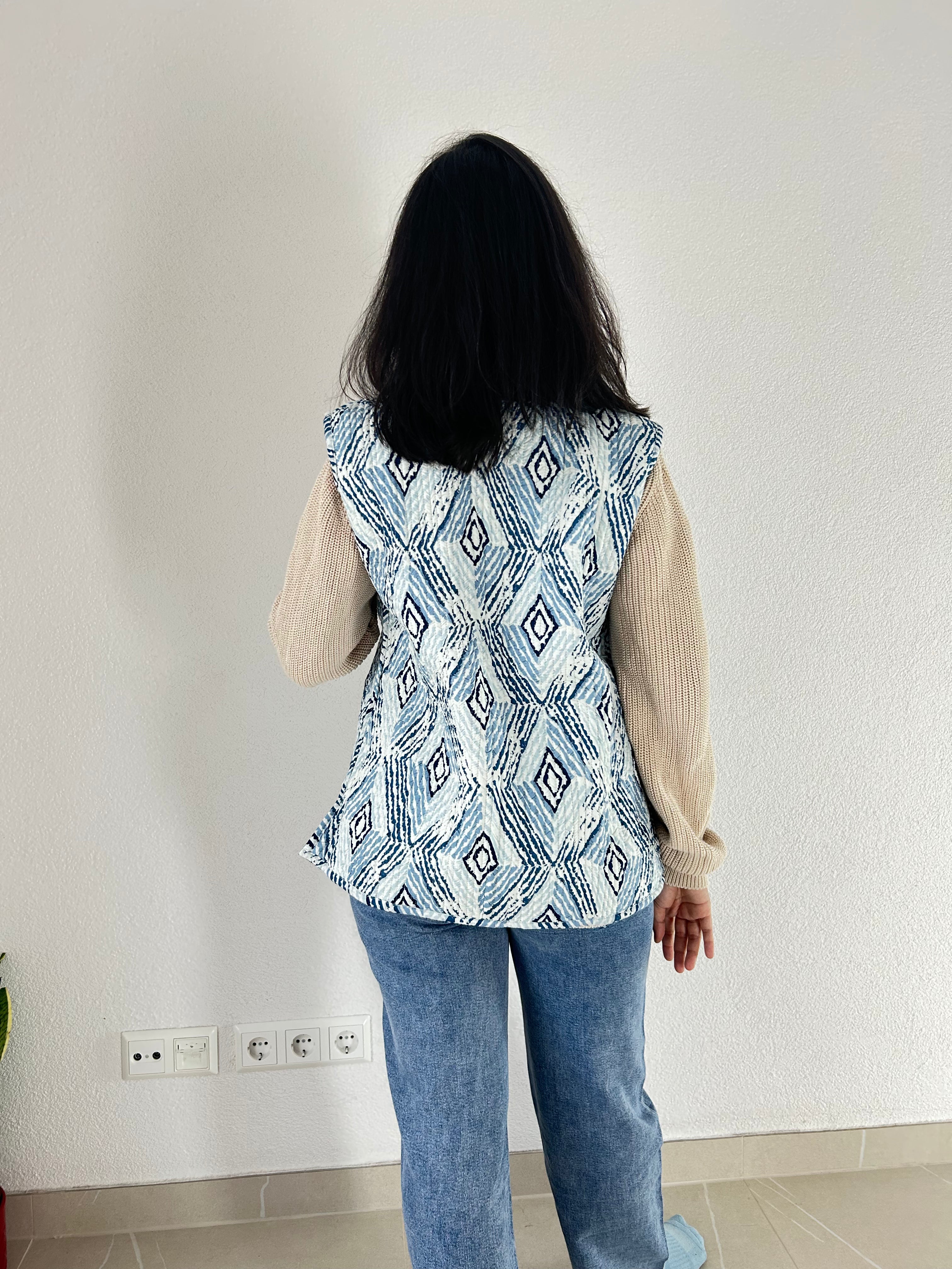 The Blue Mirage Hand Block Printed Reversible Vest