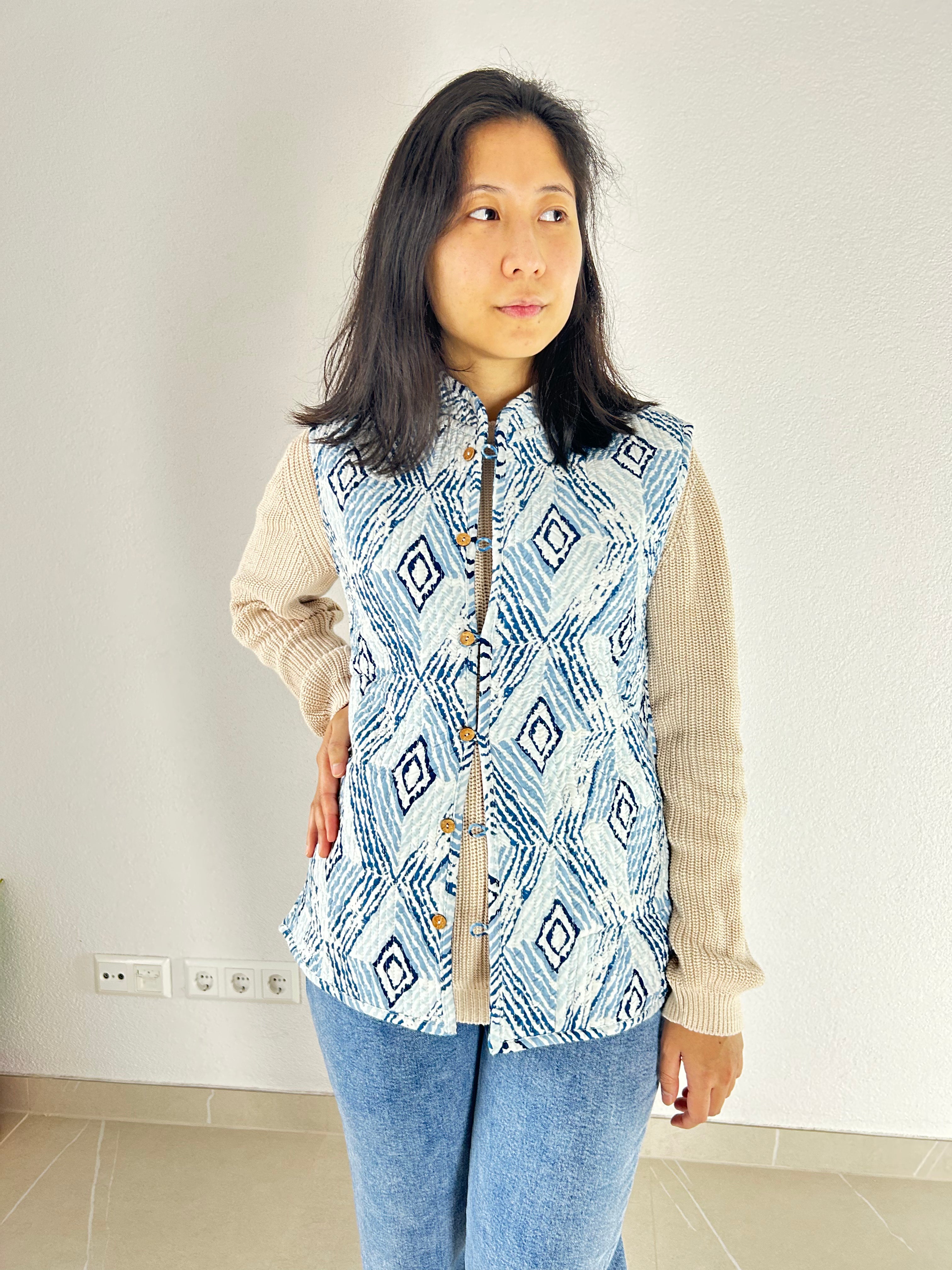The Blue Mirage Hand Block Printed Reversible Vest
