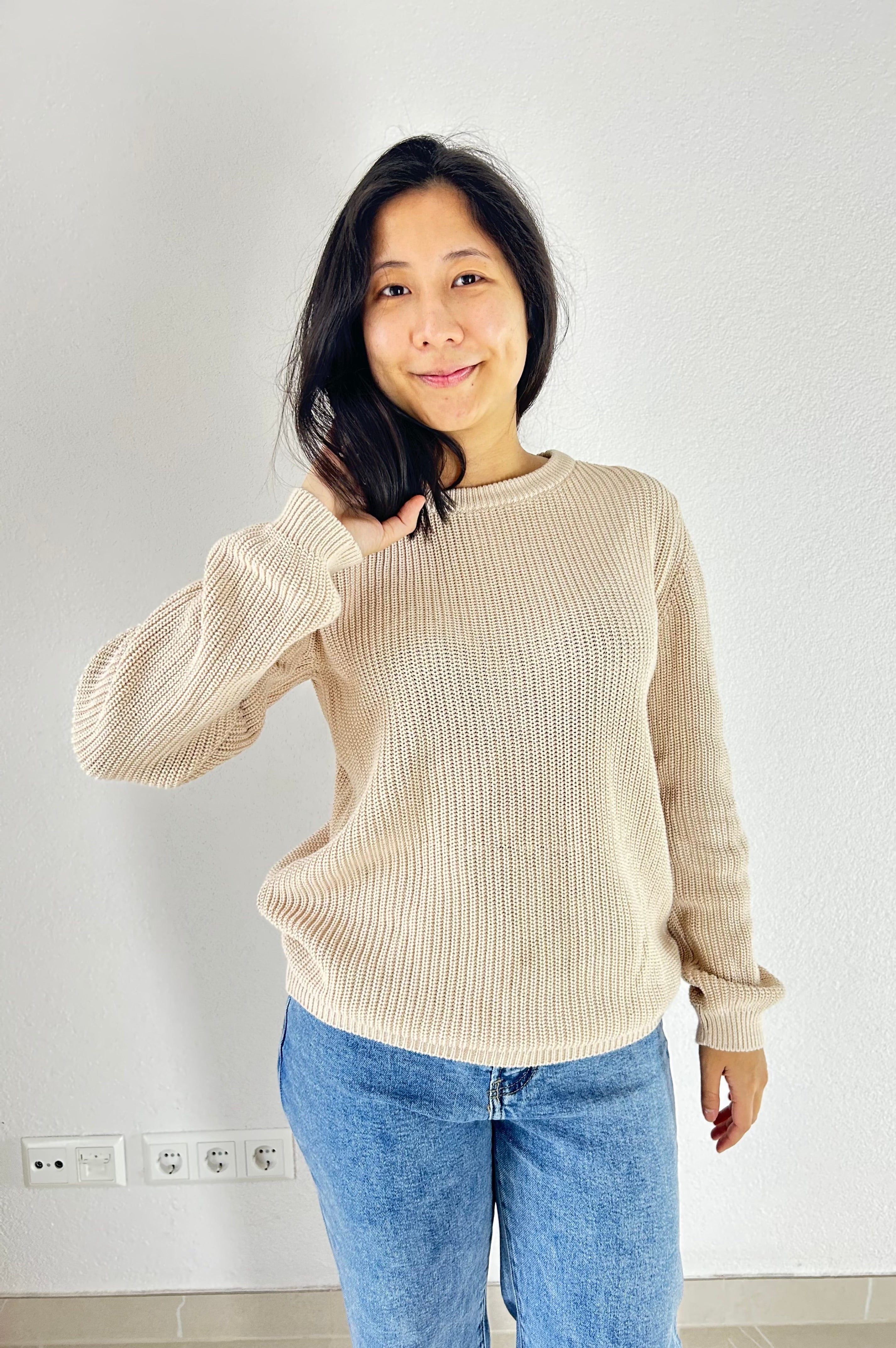 Strickpullover im Relaxed Fit aus Bio-Baumwolle - Beige