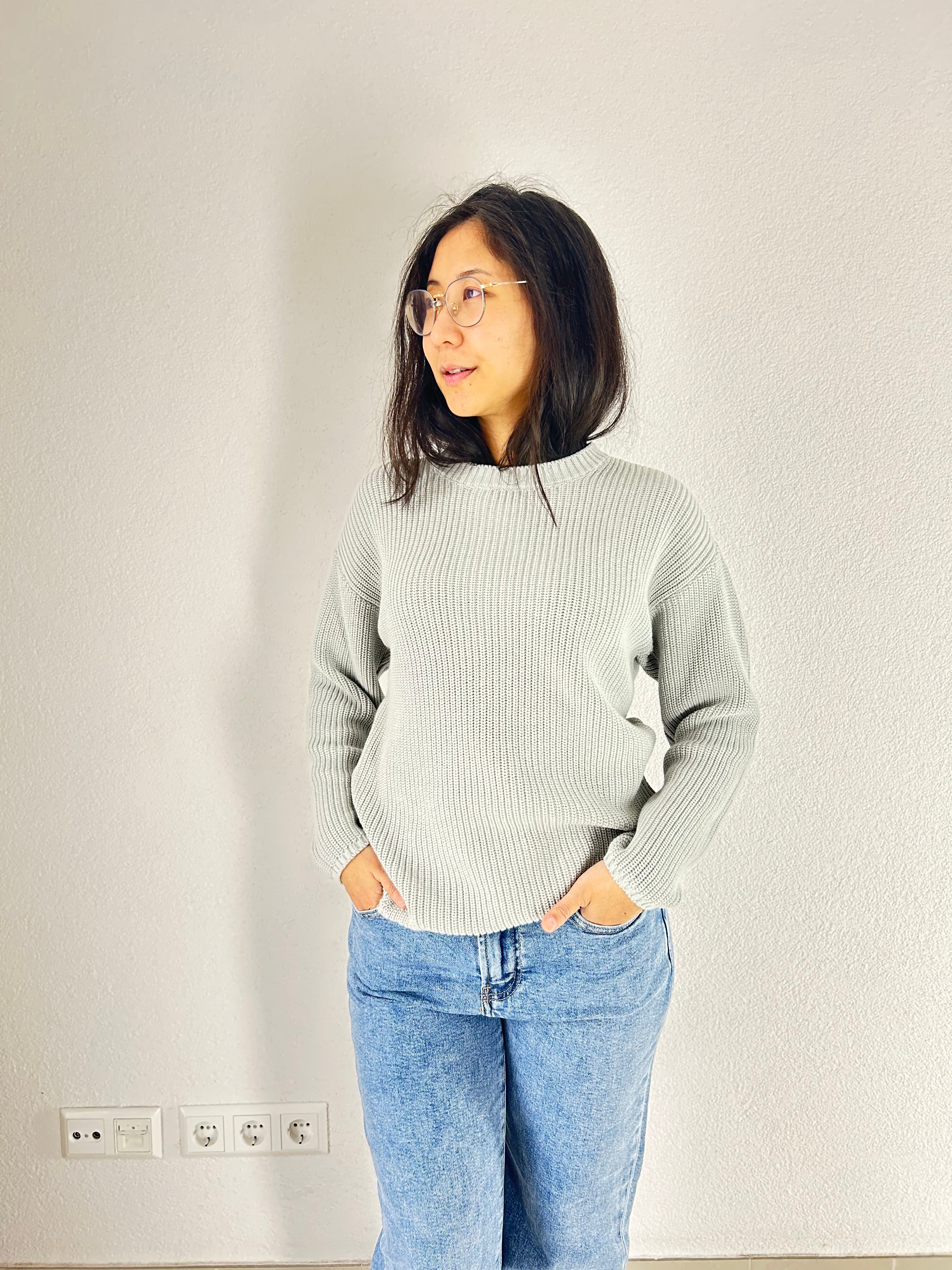 Teal Mist Bio-Baumwolle Strickpullover - Kinder Relaxed Fit