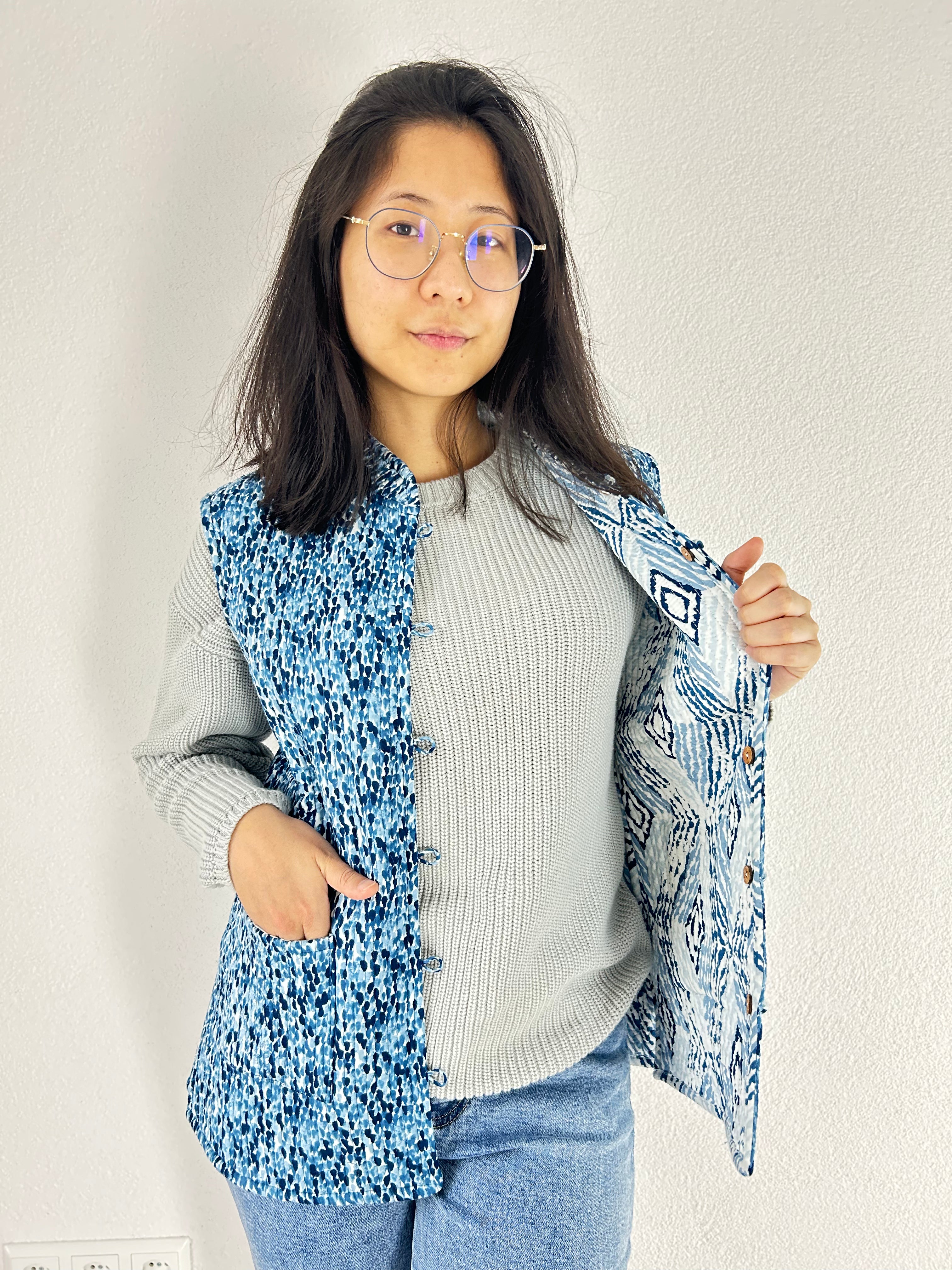 The Blue Mirage Hand Block Printed Reversible Vest