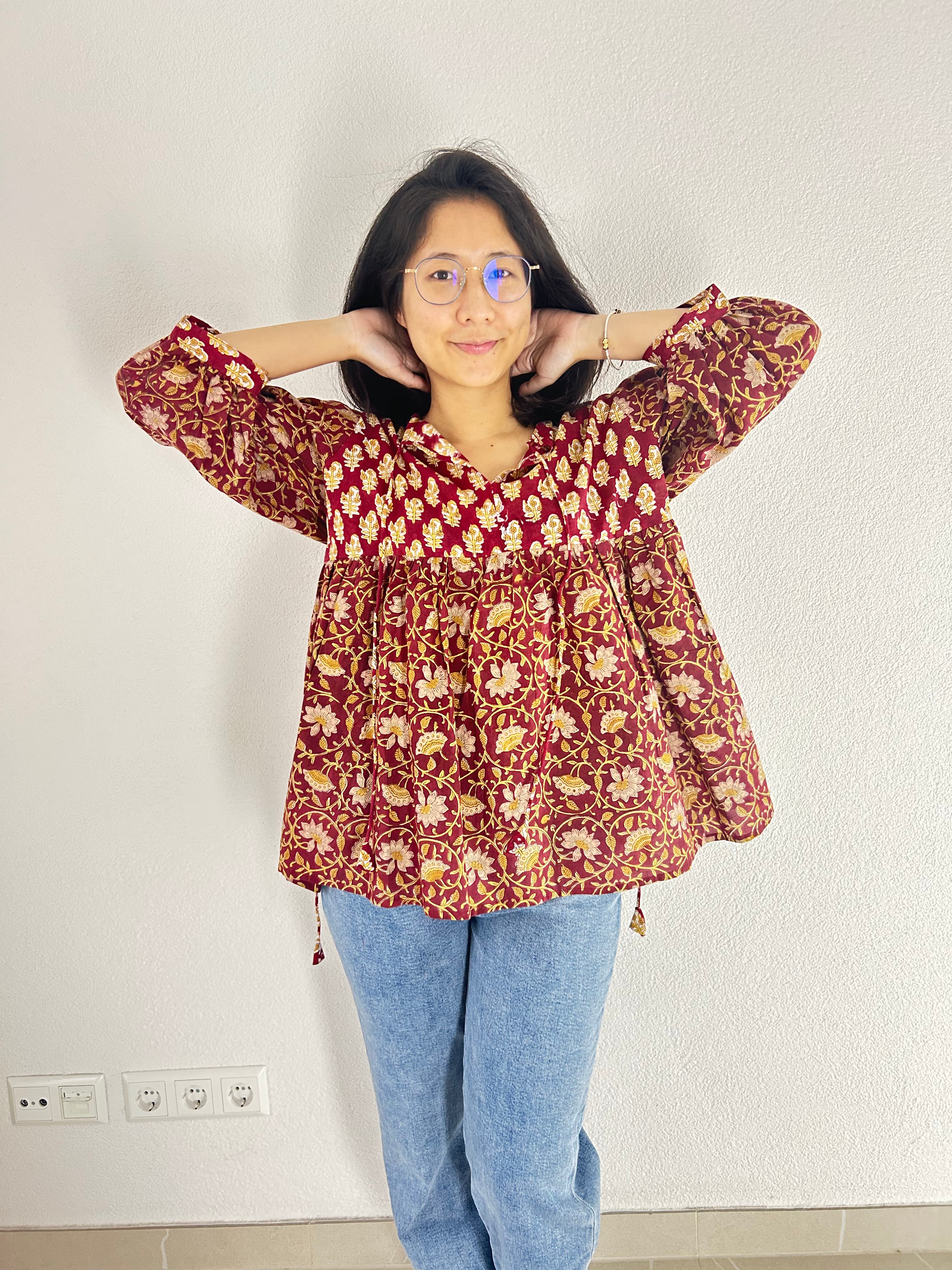 The Ruby Garden Hand Block Printed Blouse
