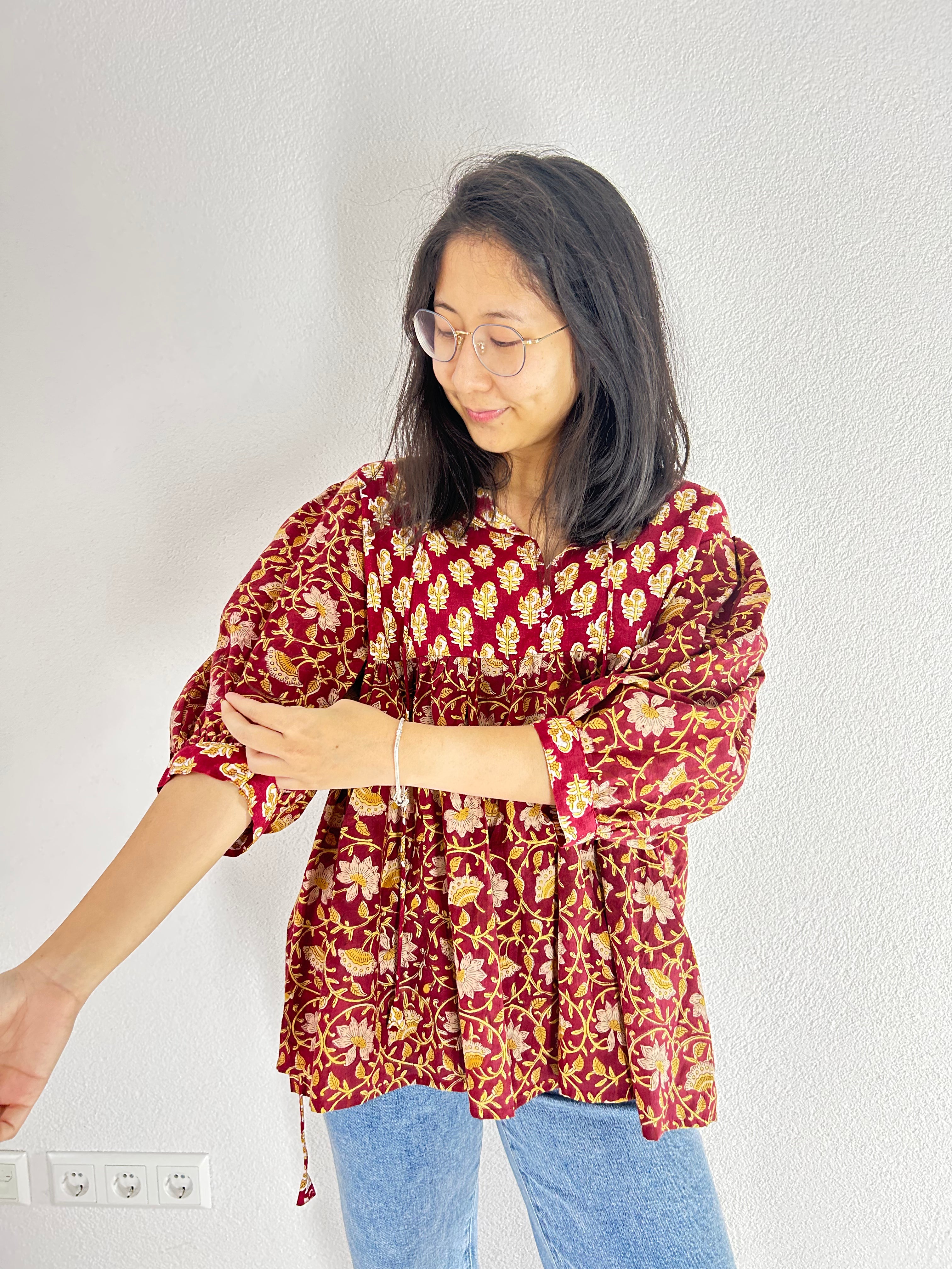 The Ruby Garden Hand Block Printed Blouse