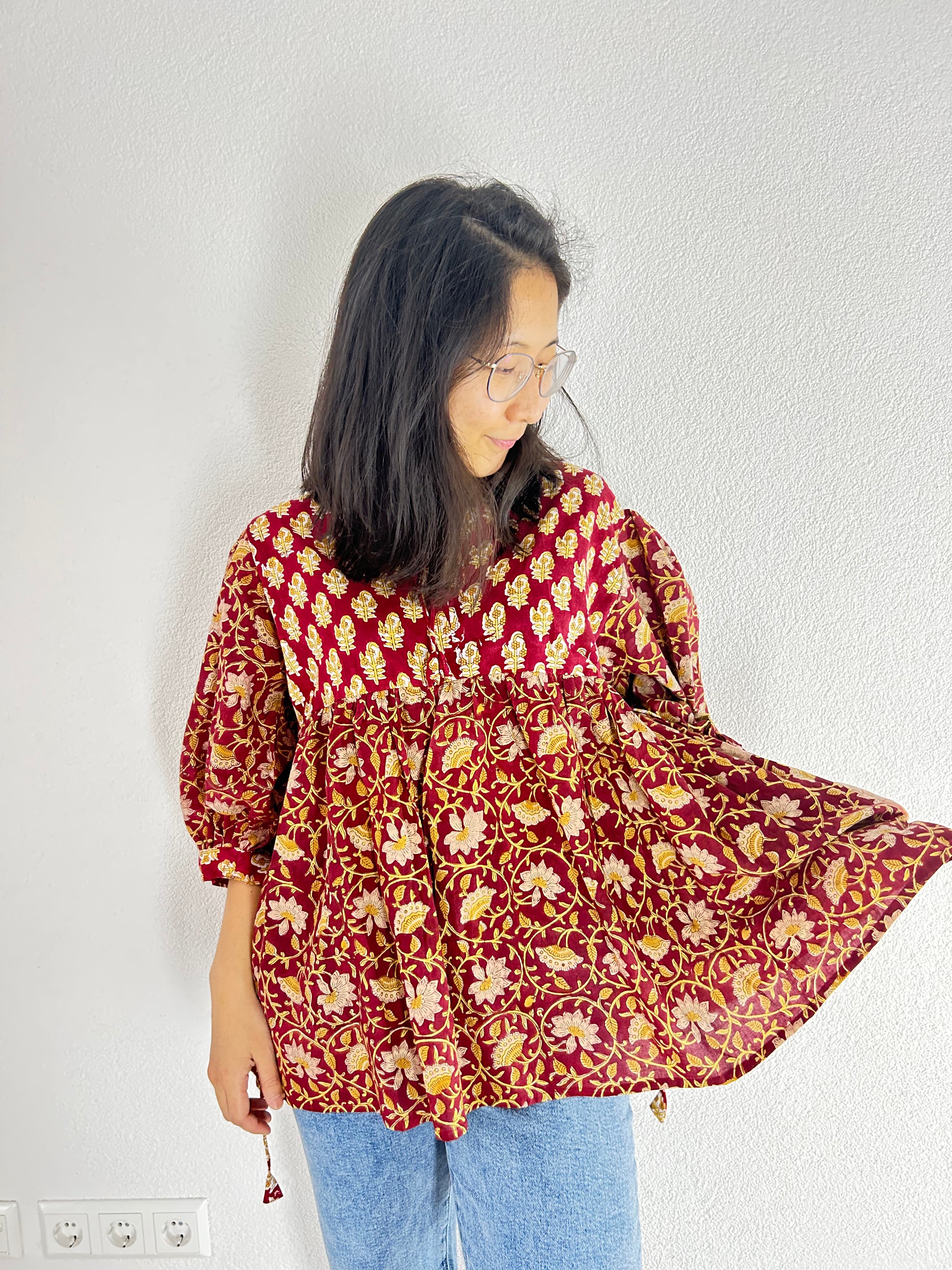 Ruby Garden Handgeblockte Bluse