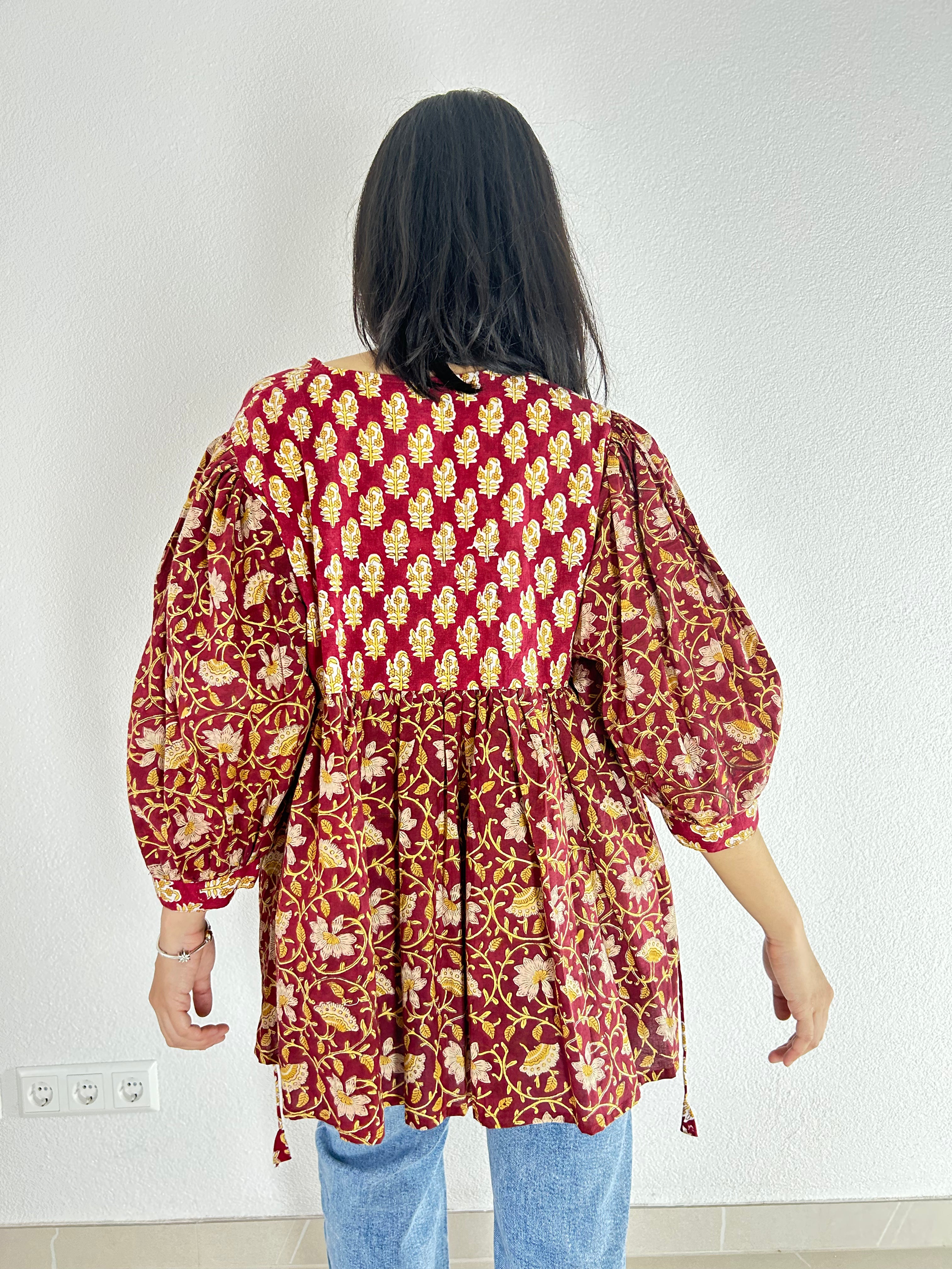 The Ruby Garden Hand Block Printed Blouse
