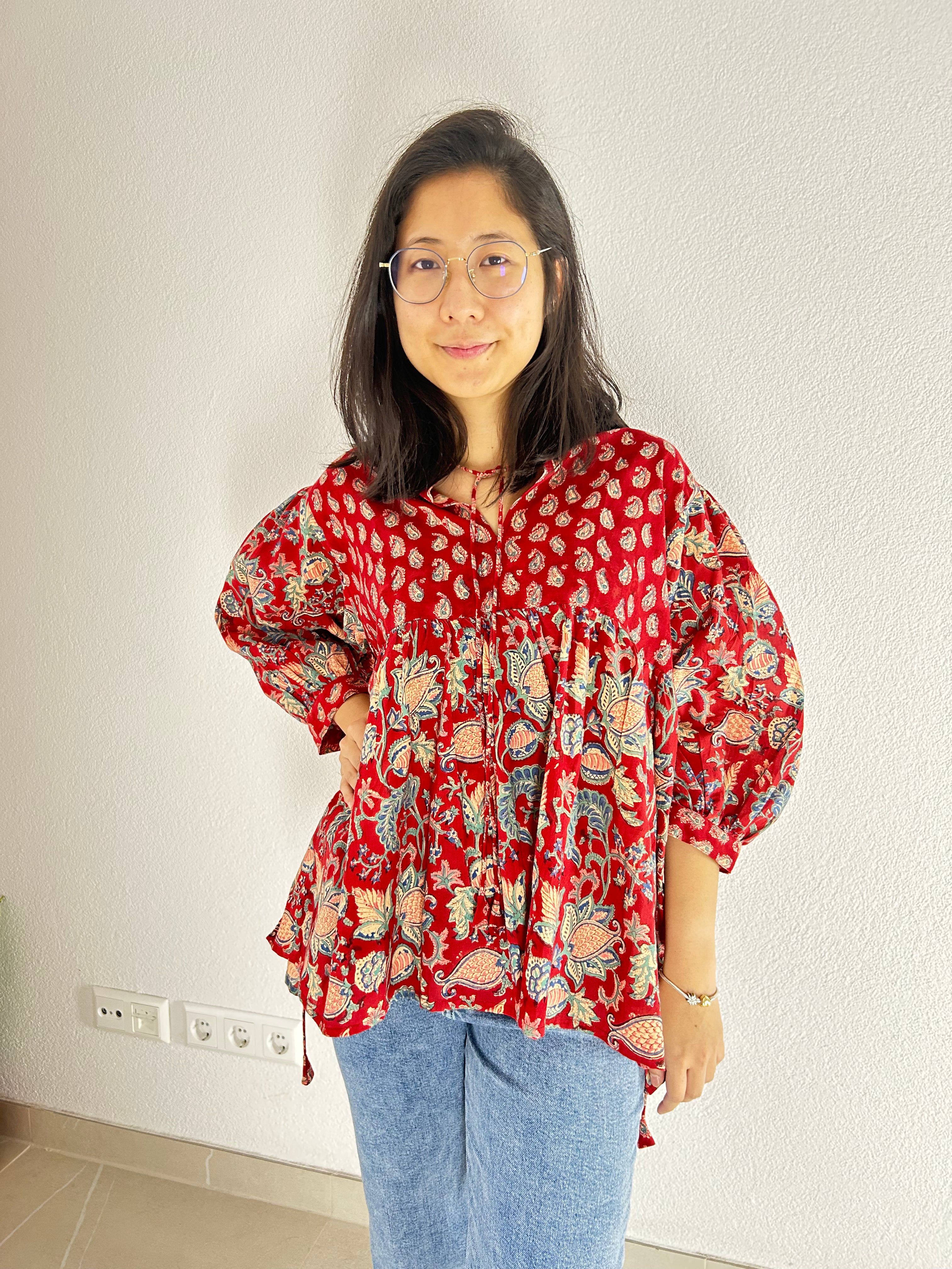 Maroon Muse Hand Block Printed Blouse