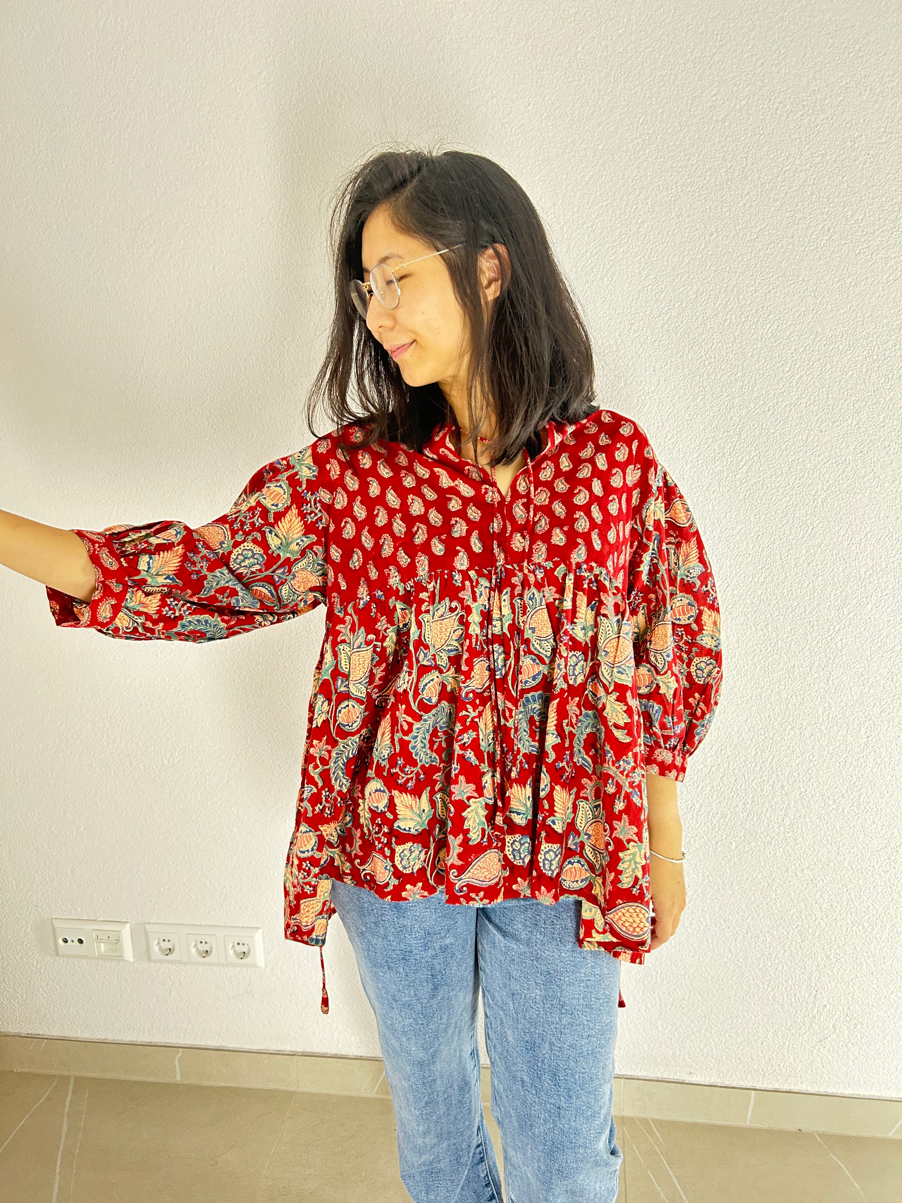 Maroon Muse Hand Block Printed Blouse