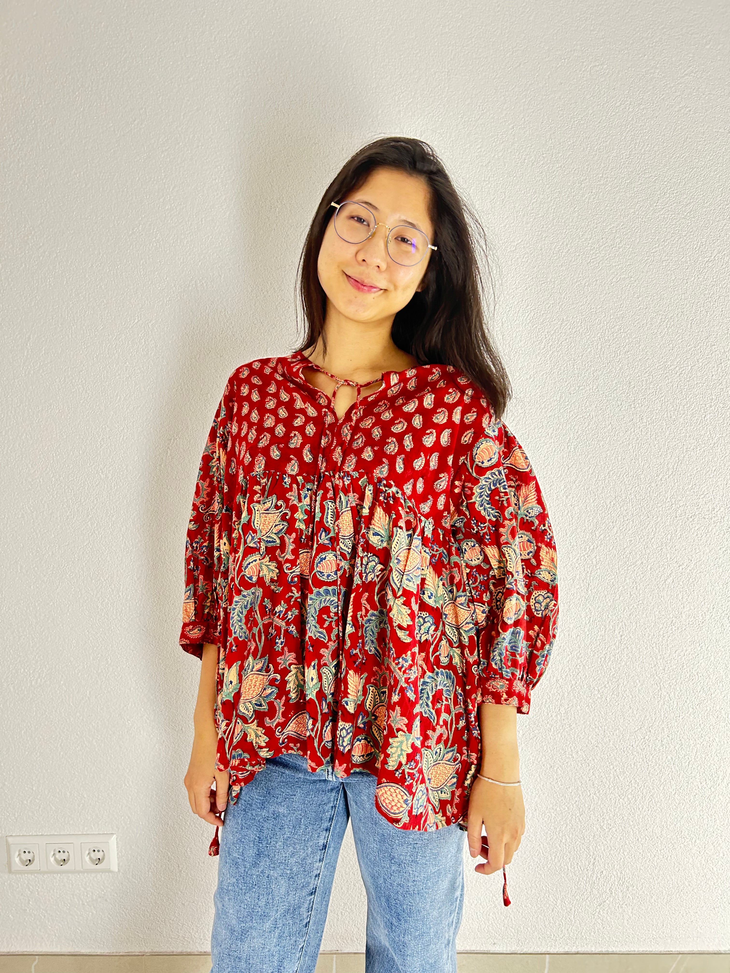 Maroon Muse Hand Block Printed Blouse