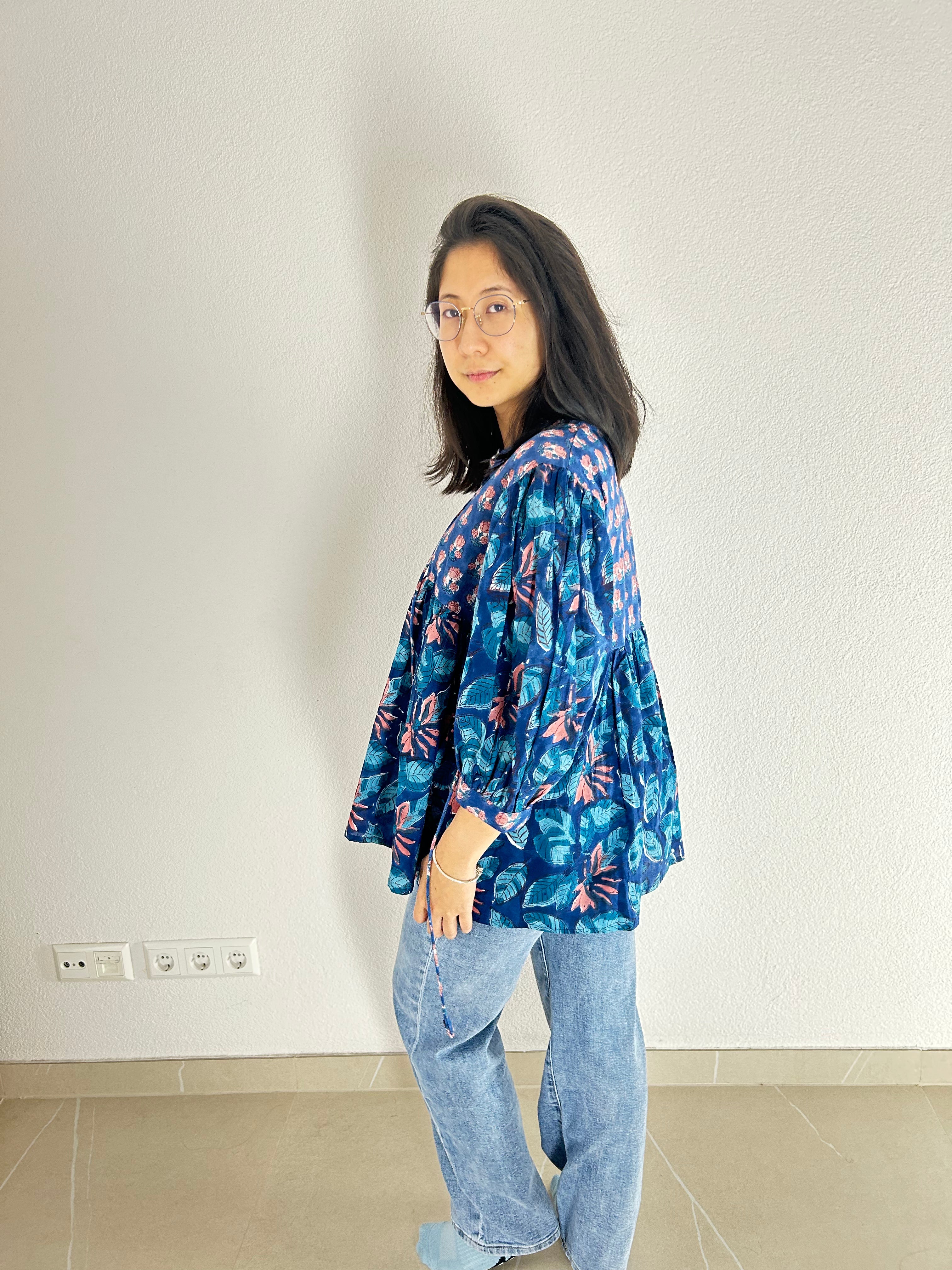The Blue Fern Hand Block Printed Blouse