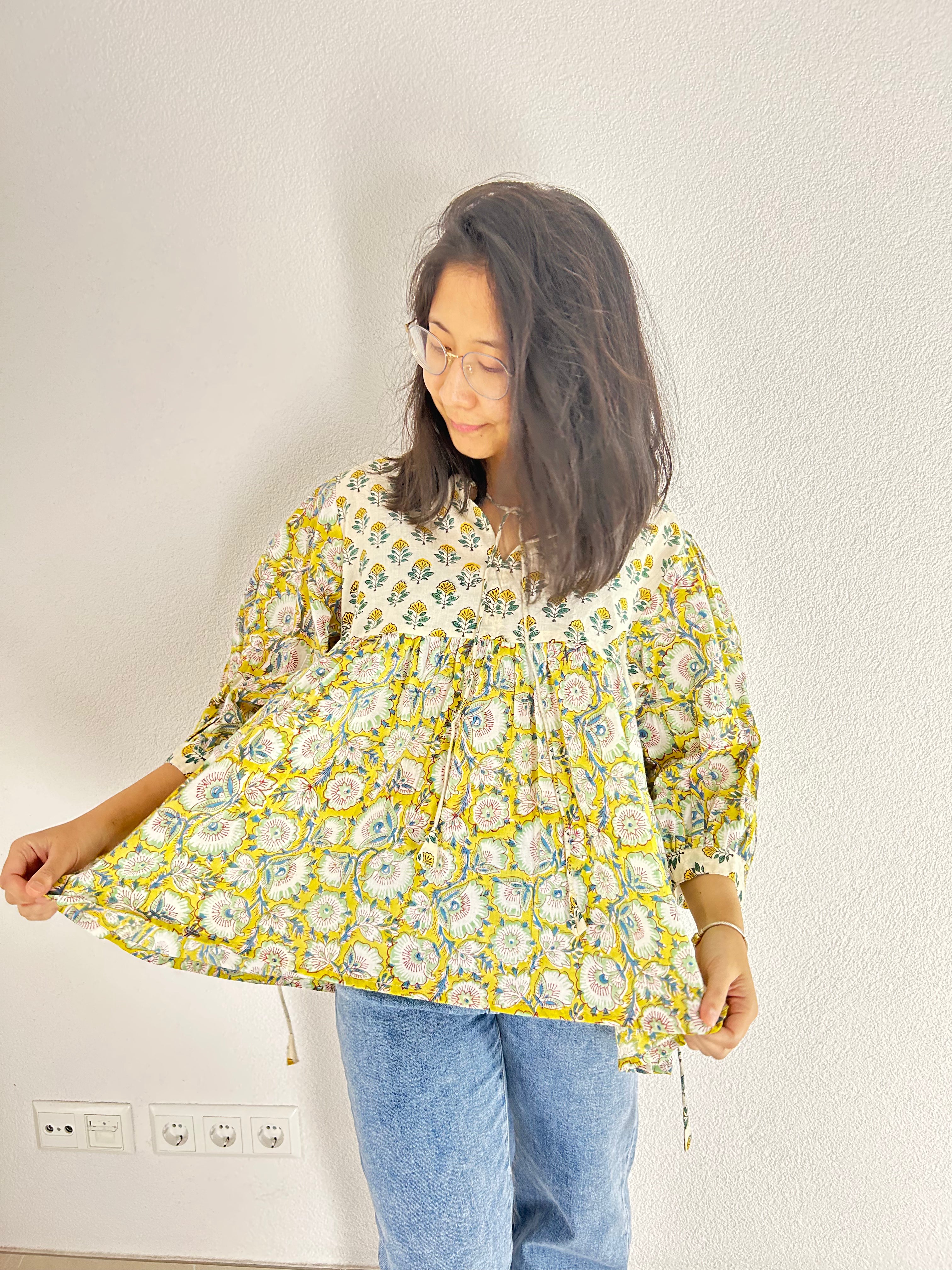The Soft Sunlight Hand Block Printed Blouse