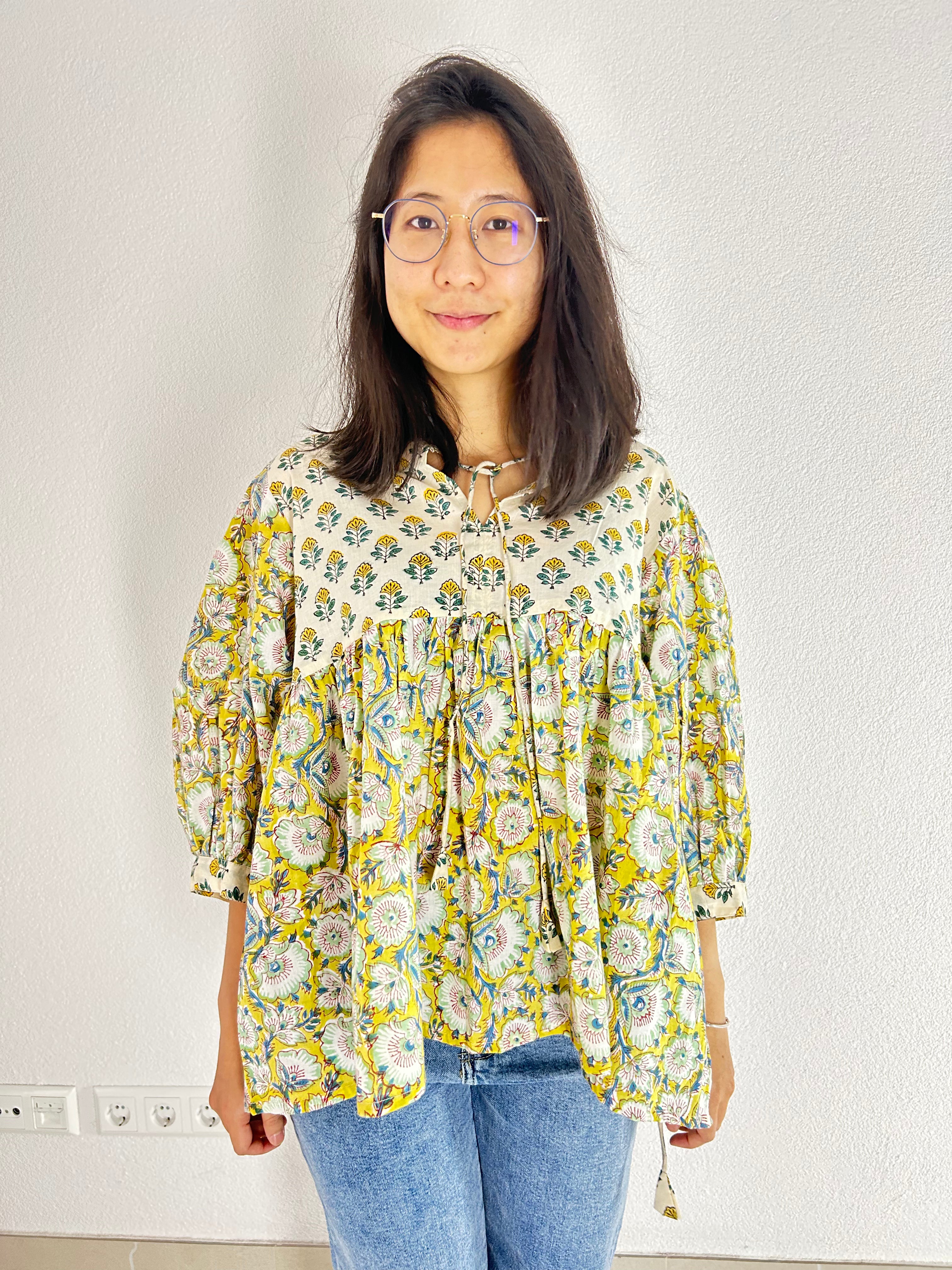 The Soft Sunlight Hand Block Printed Blouse