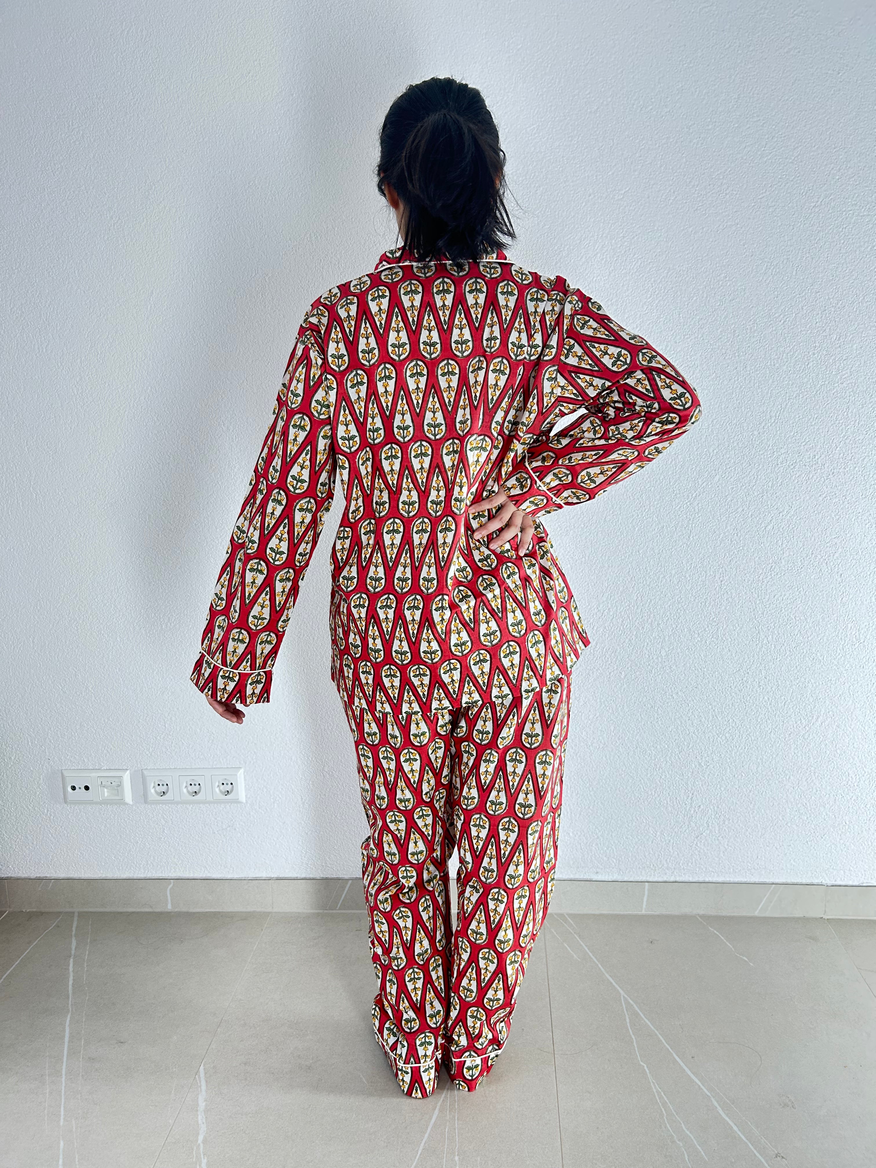 The Scarlet Dream Hand Block Printed Pajama Set