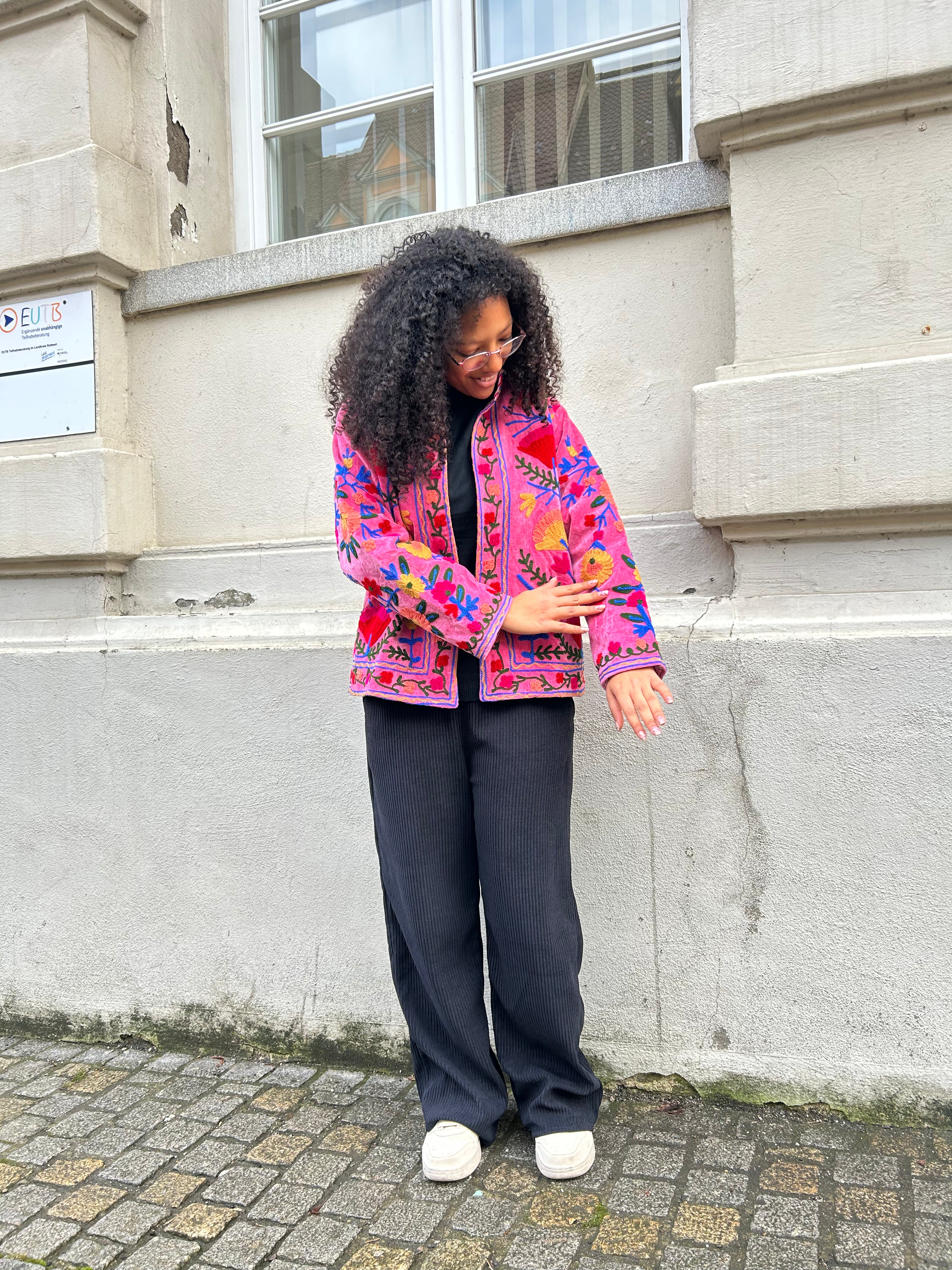 Vivid Peony Hand-Embroidered Velvet Suzani Jacket