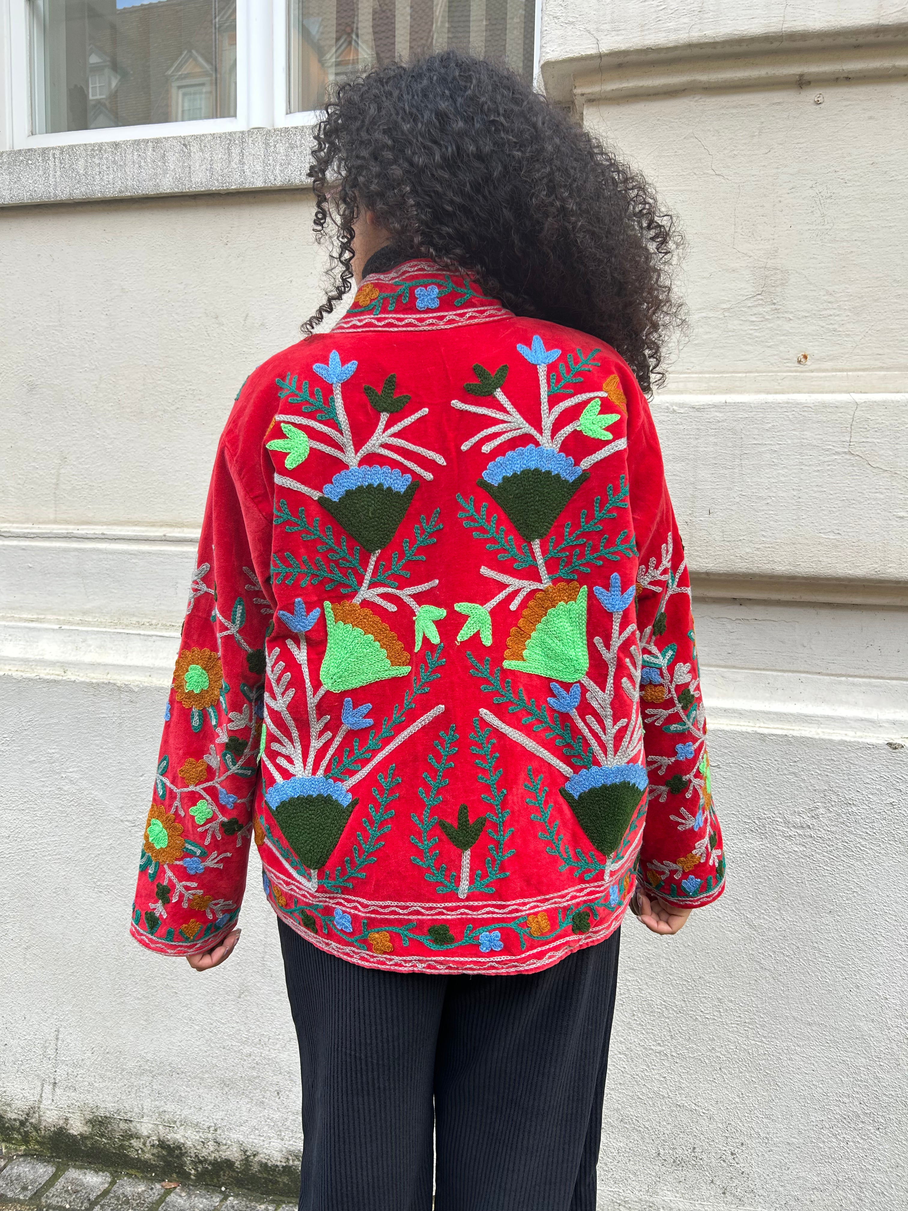 Ruby Hand-Embroidered Velvet Suzani Jacket