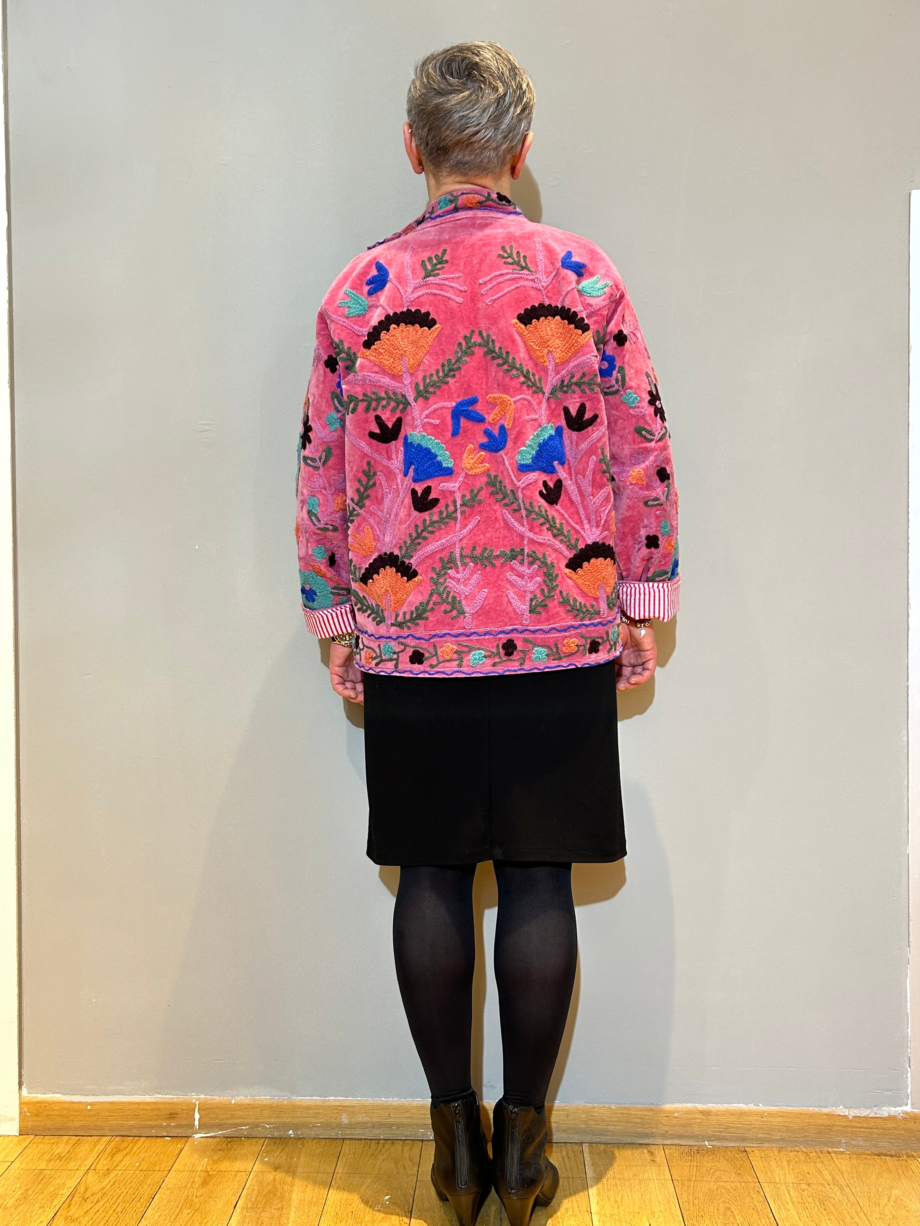 Rose Blush Hand-Embroidered Velvet Suzani Jacket