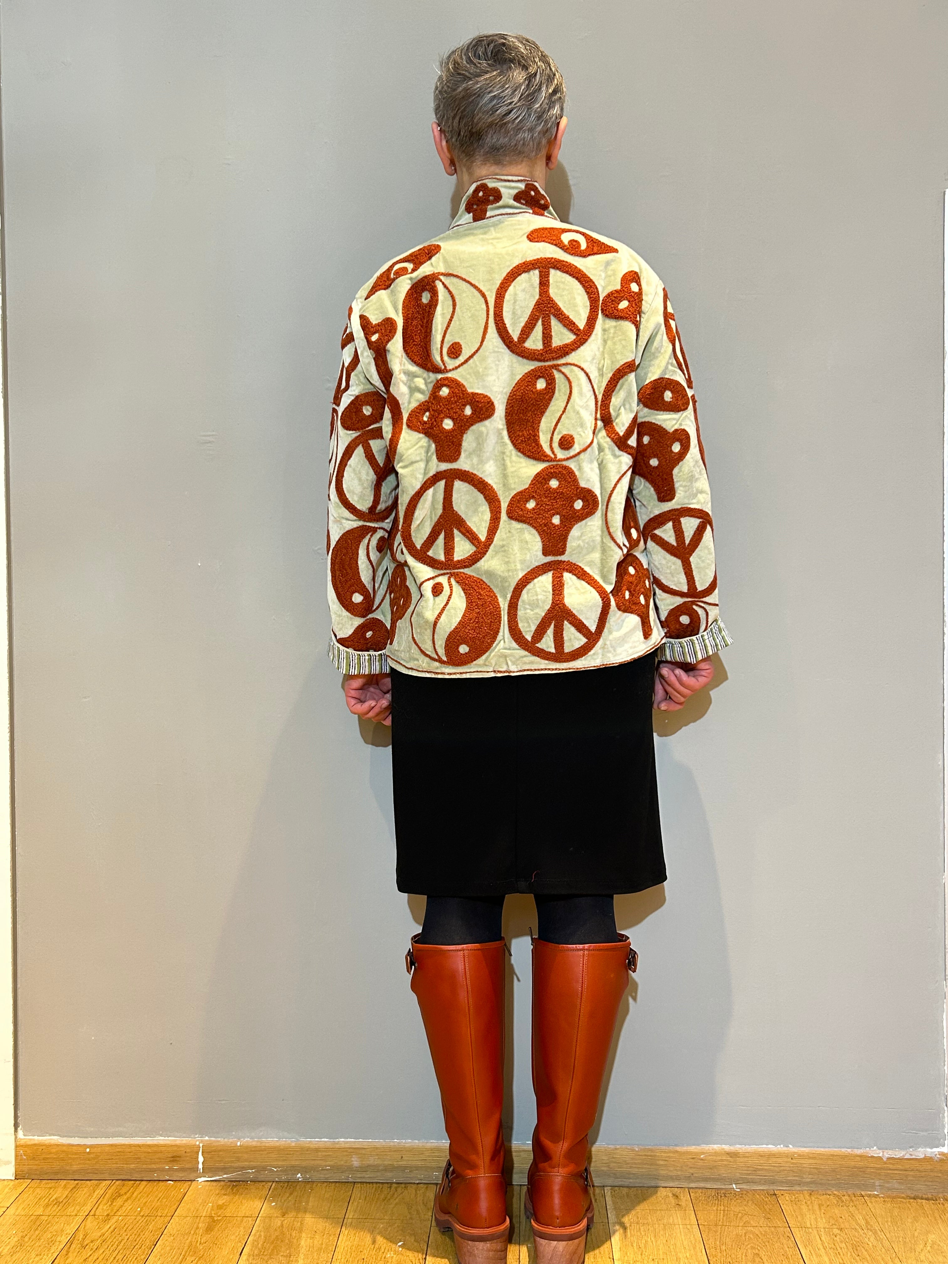 Burnt-Orange Motifs Hand-Embroidered Velvet Suzani Jacket