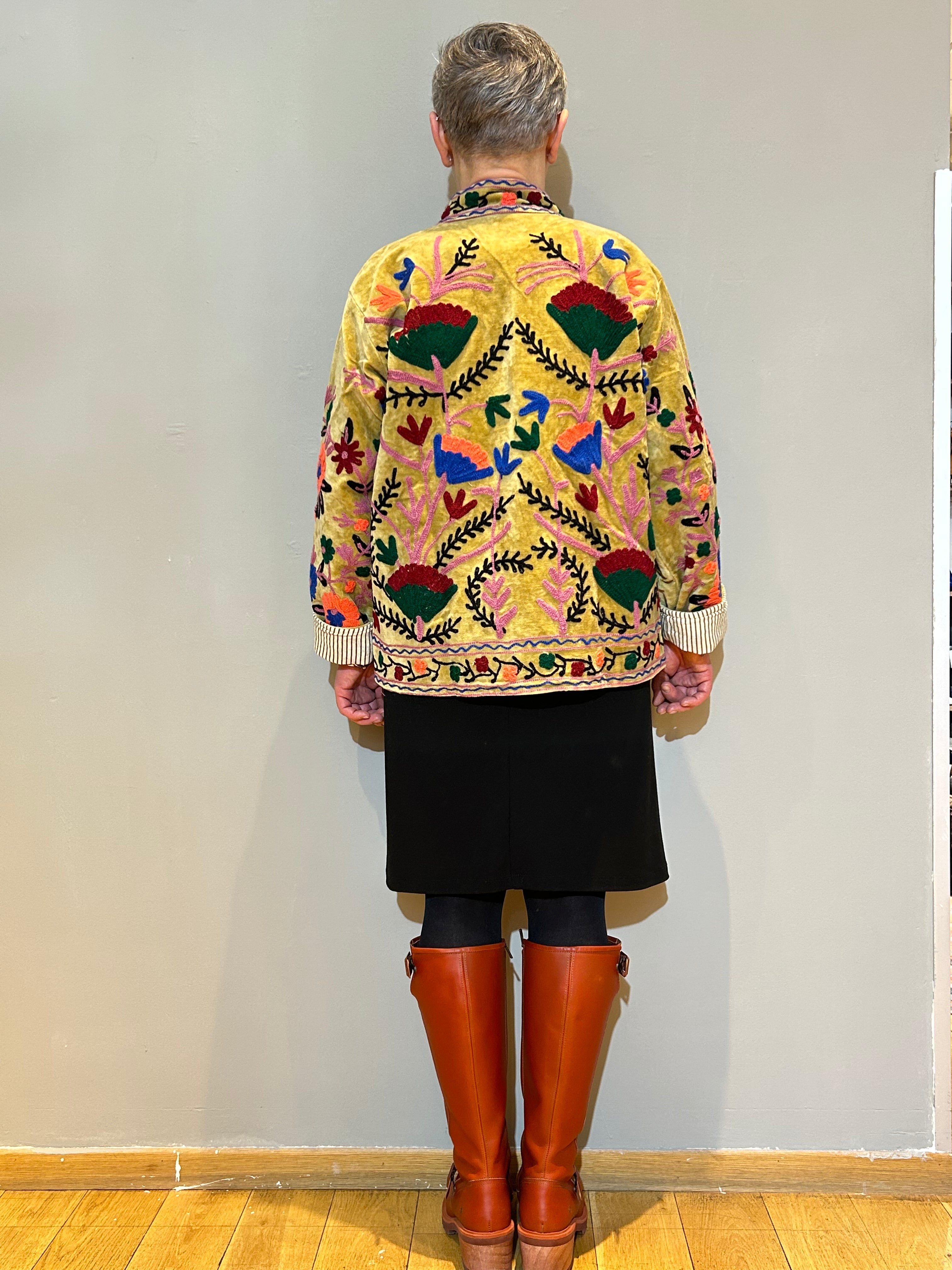 Golden Turmeric Hand-Embroidered Velvet Suzani Jacket