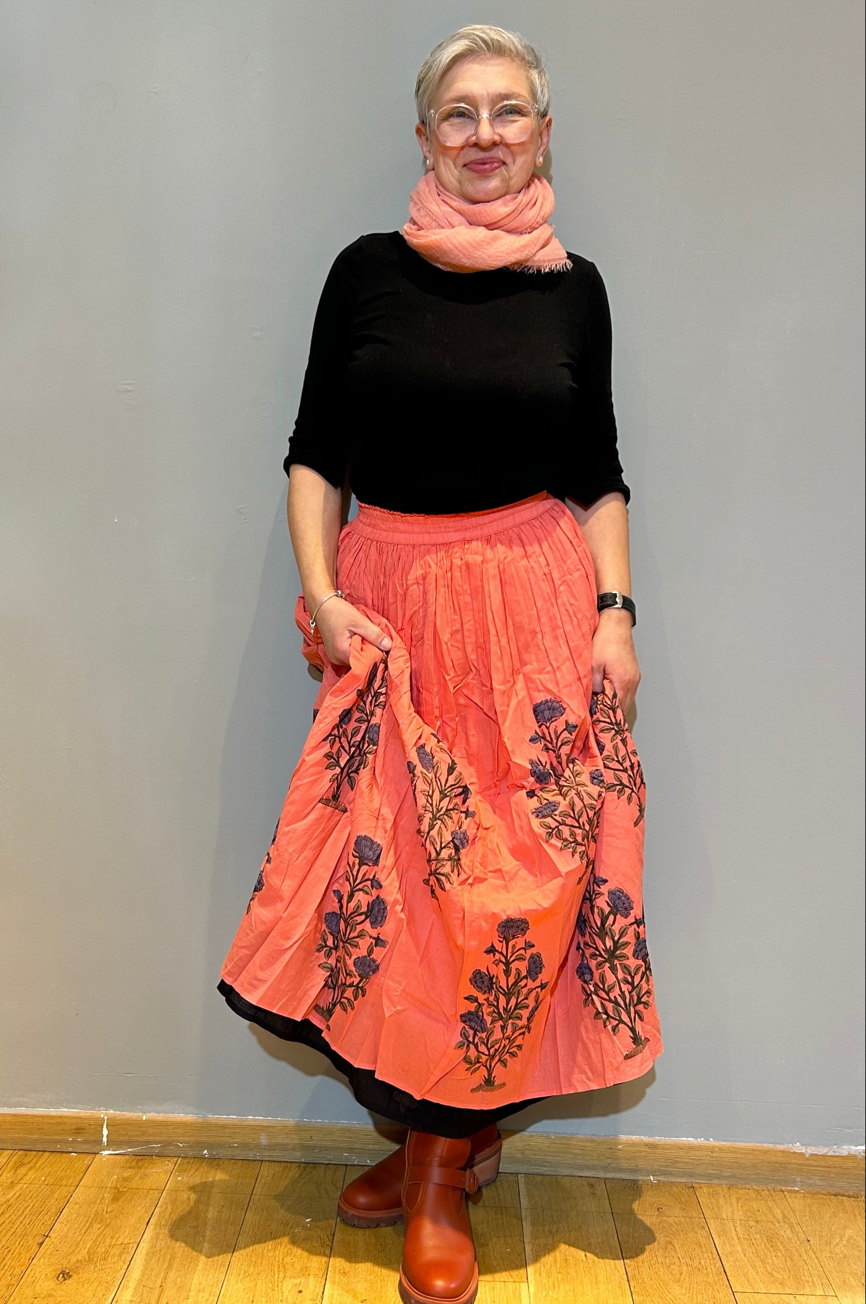 Terracotta Floral Hand Block Printed Skirt